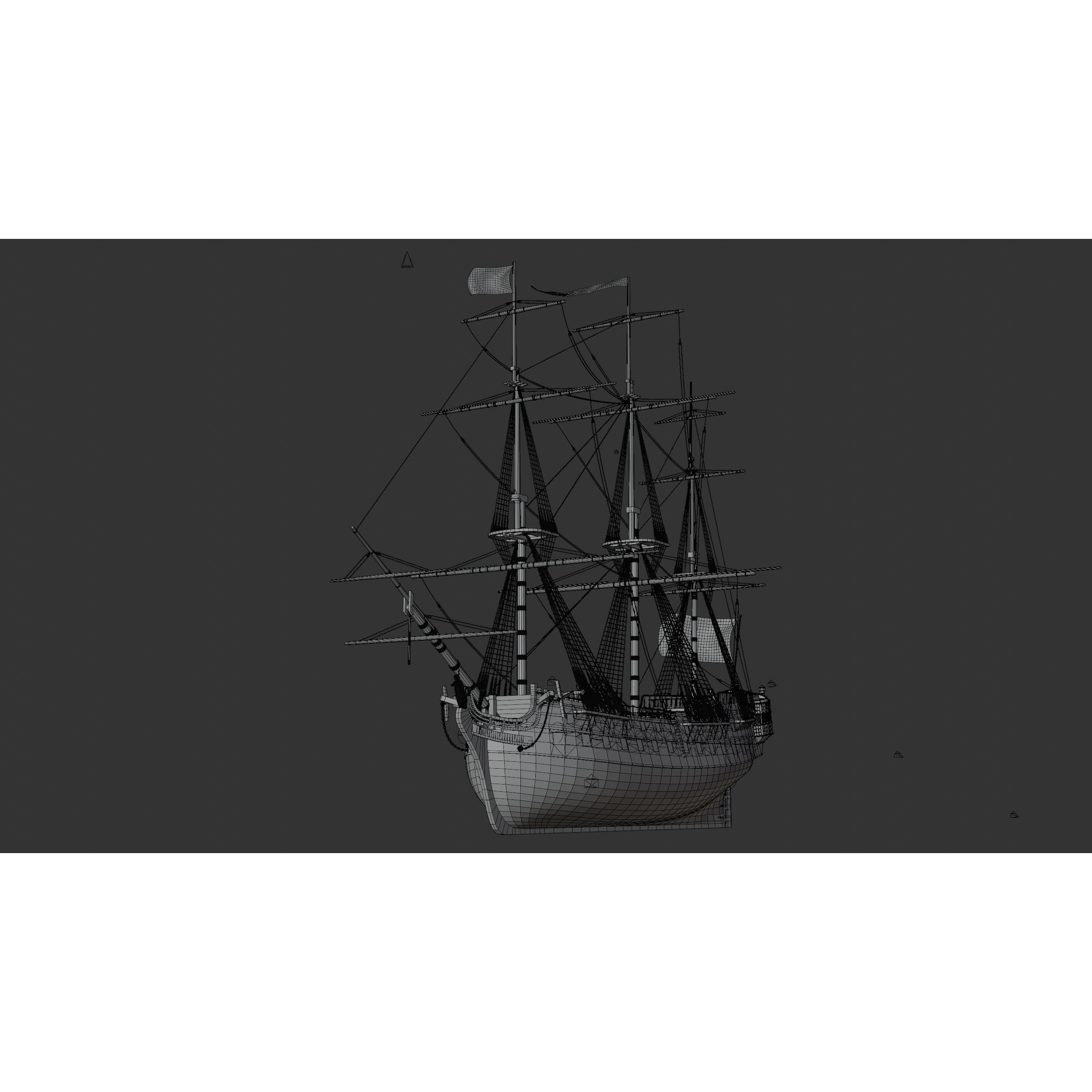 18th Century Man of War - Low-Poly Game-Ready 3D Model - View 37