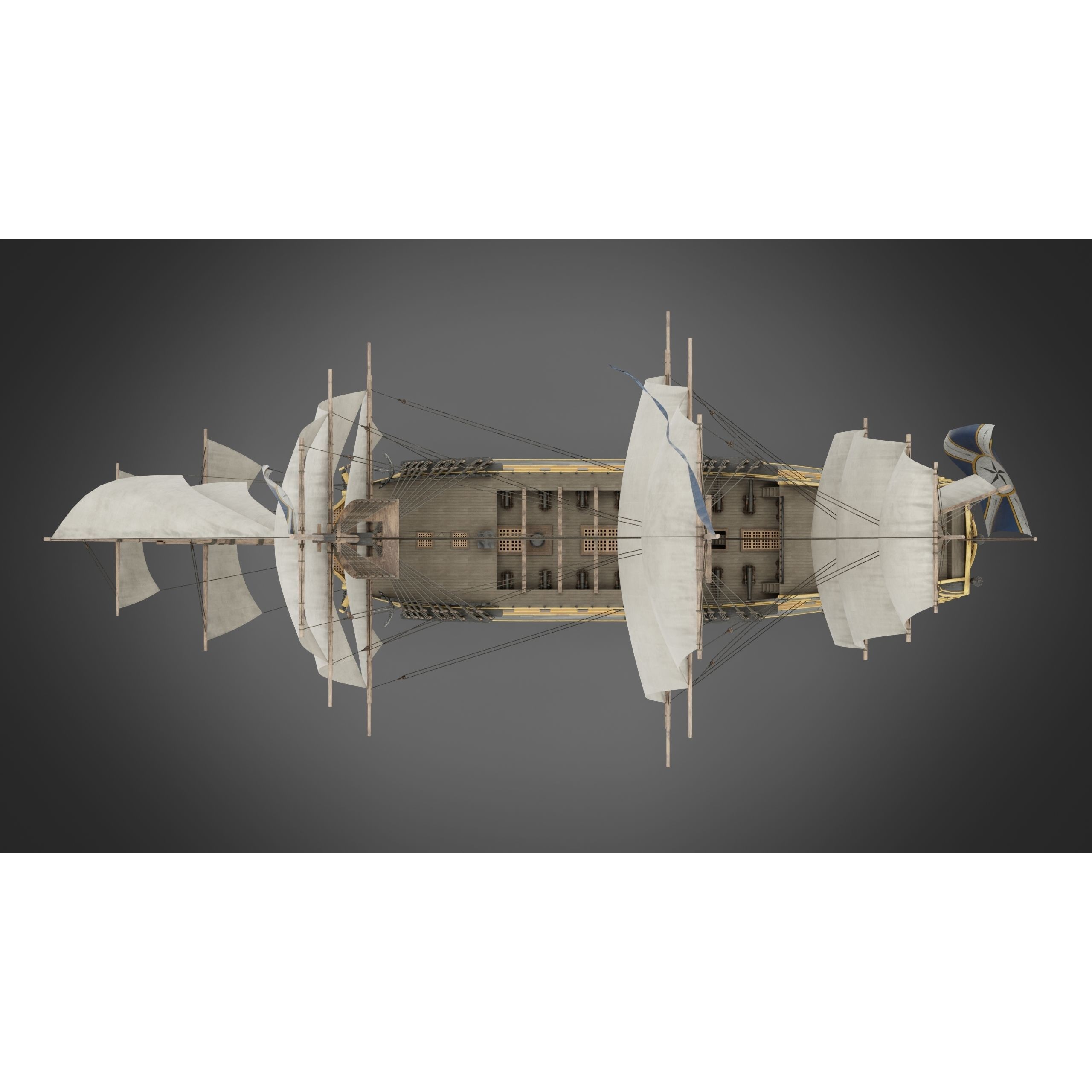 18th Century Man of War - Low-Poly Game-Ready 3D Model - View 4