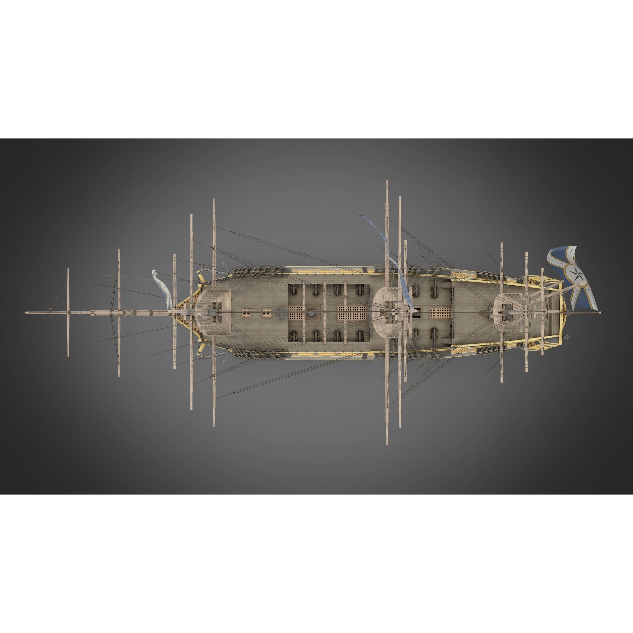 18th Century Man of War - Low-Poly Game-Ready 3D Model - View 5