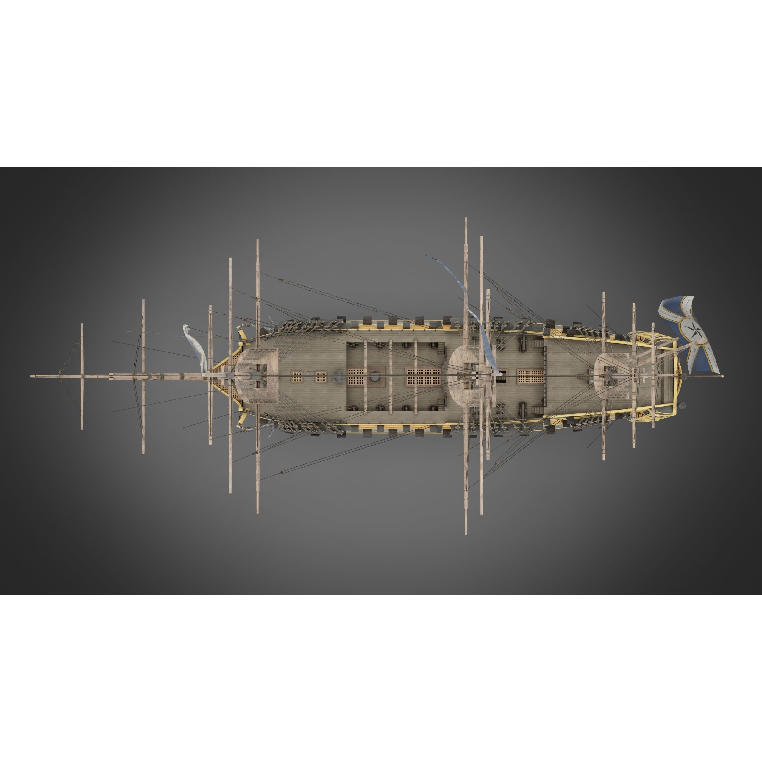 18th Century Man of War - Low-Poly Game-Ready 3D Model - View 6