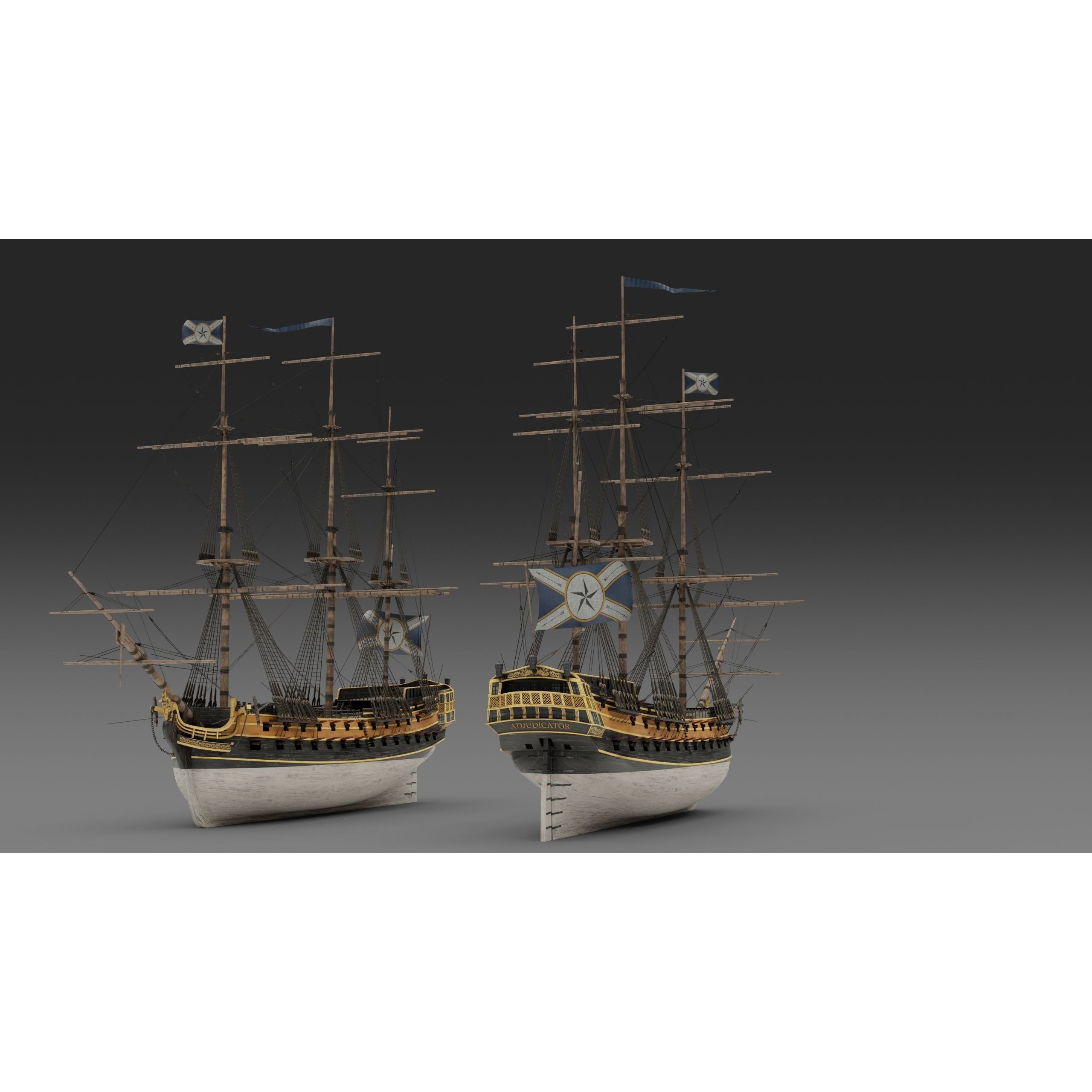 18th Century Man of War - Low-Poly Game-Ready 3D Model - View 7