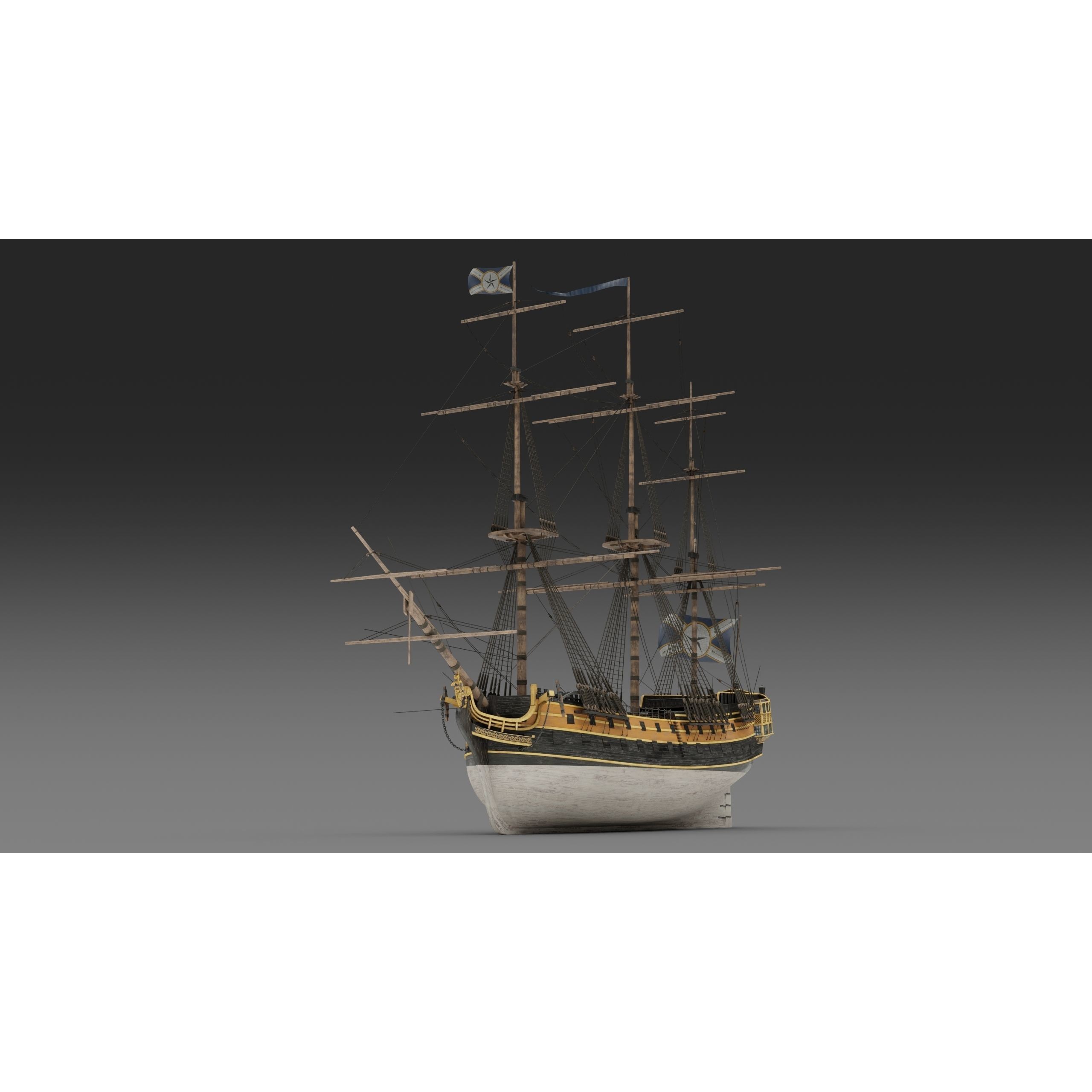 18th Century Man of War - Low-Poly Game-Ready 3D Model - View 8