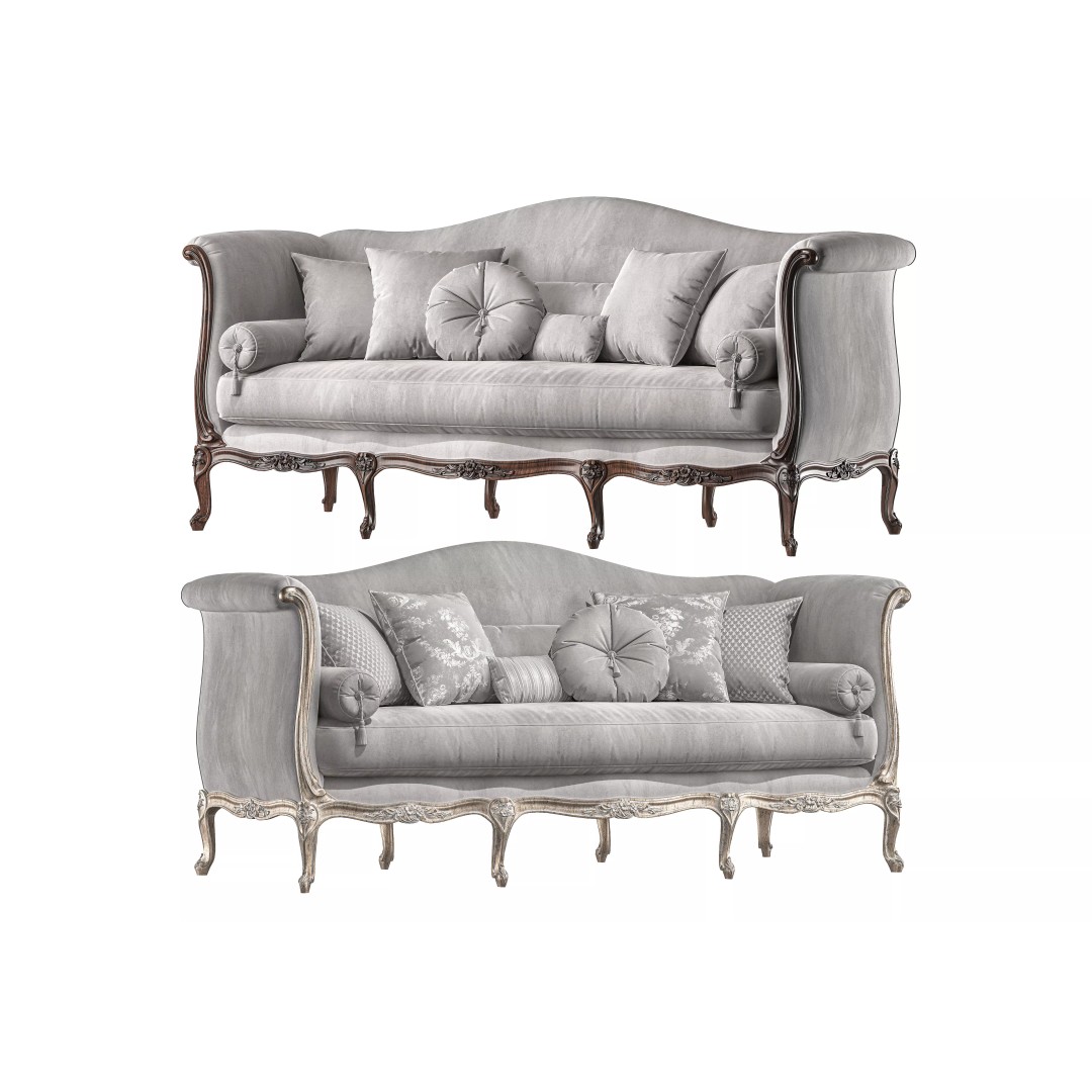 Serpentine Sofa 3D Model – Classical Art Style, High Poly, PBR - View 2