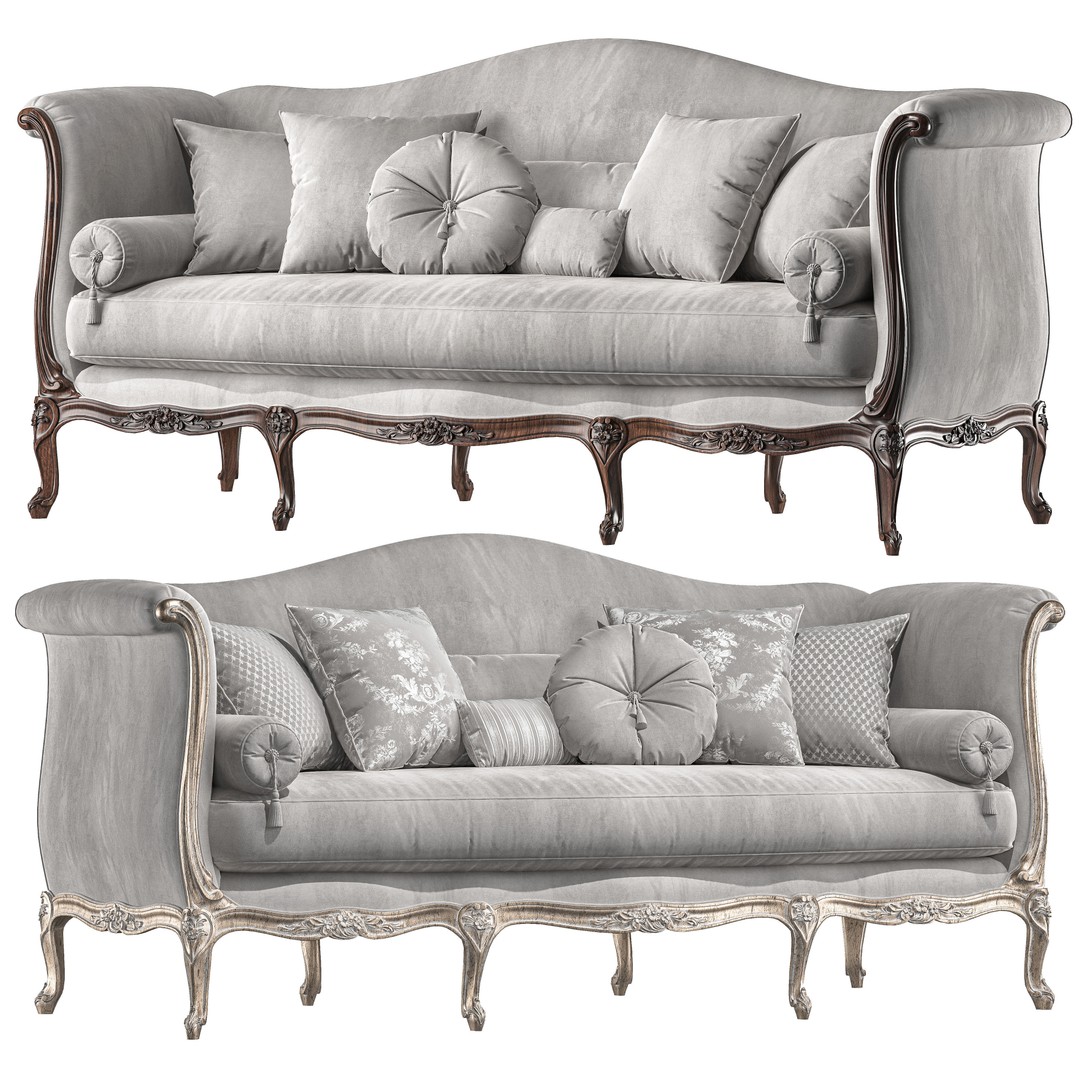 Serpentine Sofa 3D Model – Classical Art Style, High Poly, PBR - View 3