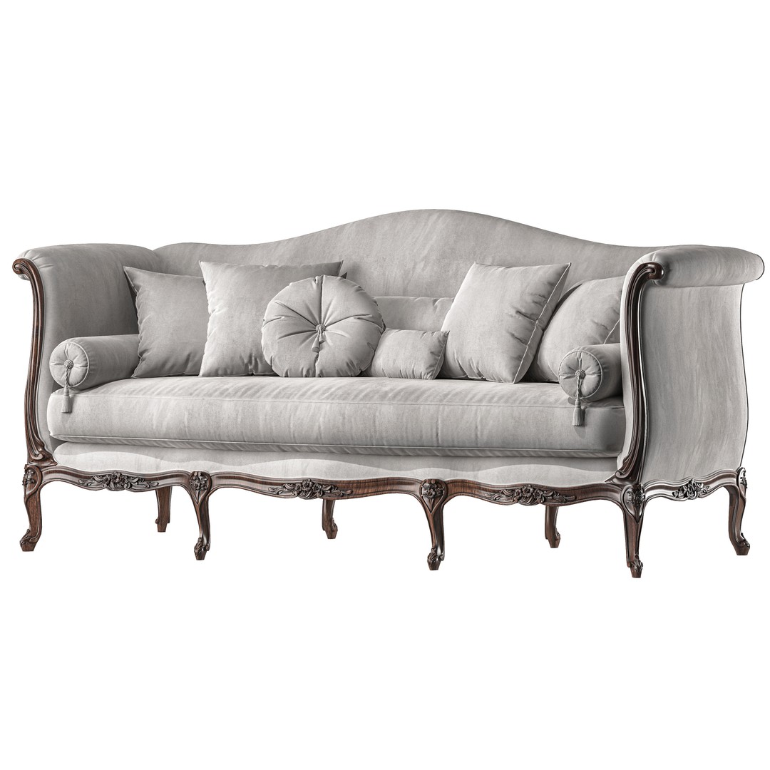 Serpentine Sofa 3D Model – Classical Art Style, High Poly, PBR - View 4