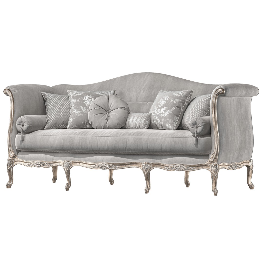 Serpentine Sofa 3D Model – Classical Art Style, High Poly, PBR - View 5