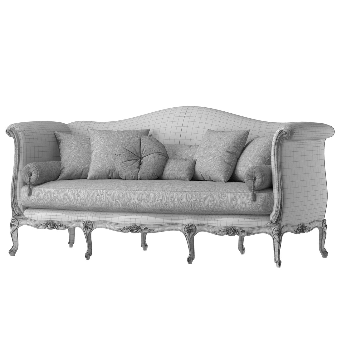 Serpentine Sofa 3D Model – Classical Art Style, High Poly, PBR - View 6