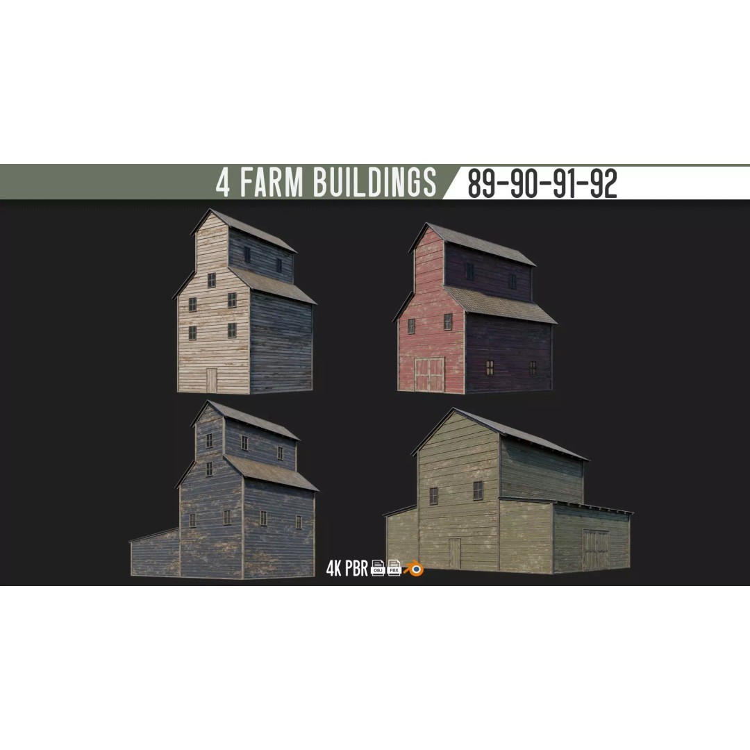 Farm Buildings 3D Model – Low Poly Game Ready PBR Asset, FBX, OBJ - View 2
