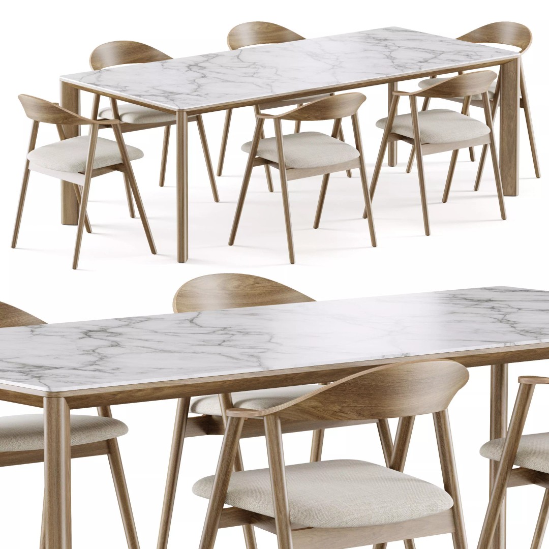 Dining Set 3D Model – Elegant Furniture Set with PBR Textures, FBX - View 2