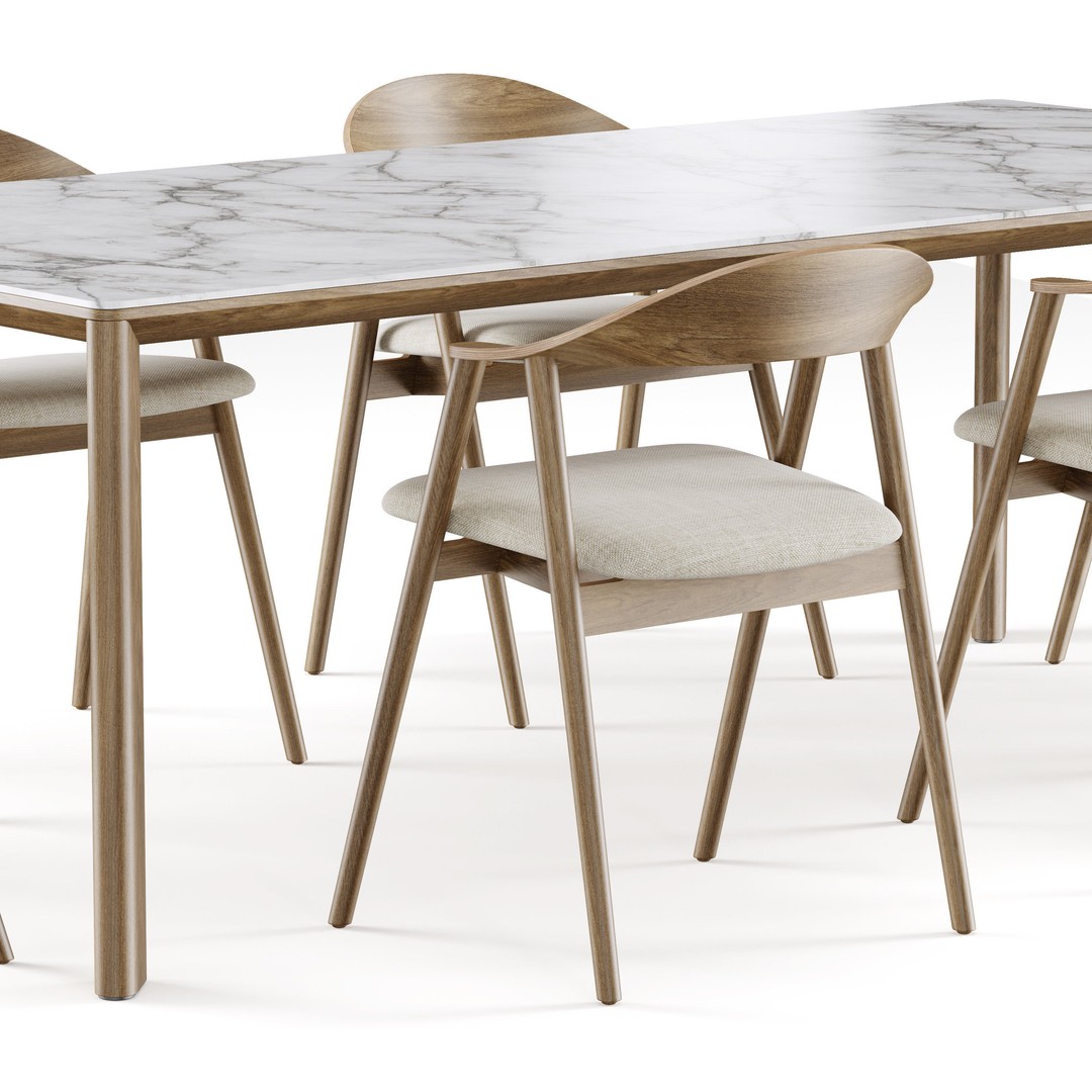 Dining Set 3D Model – Elegant Furniture Set with PBR Textures, FBX - View 3