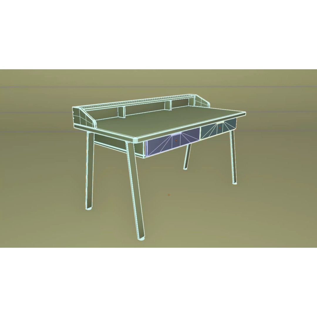 White Writing Desk 3D Model – Elegant Office Setup, FBX & OBJ - View 12