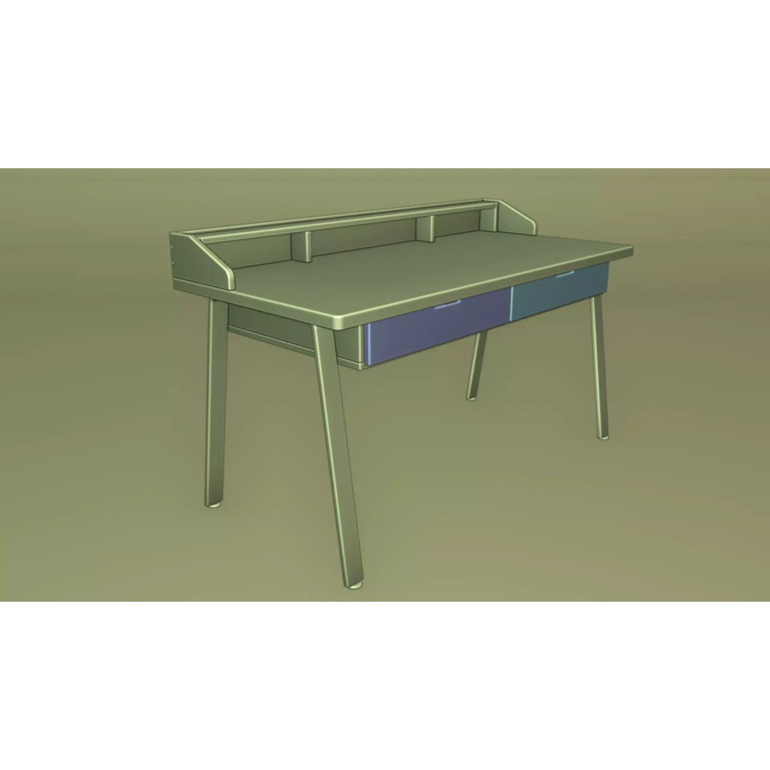 White Writing Desk 3D Model – Elegant Office Setup, FBX & OBJ - View 13