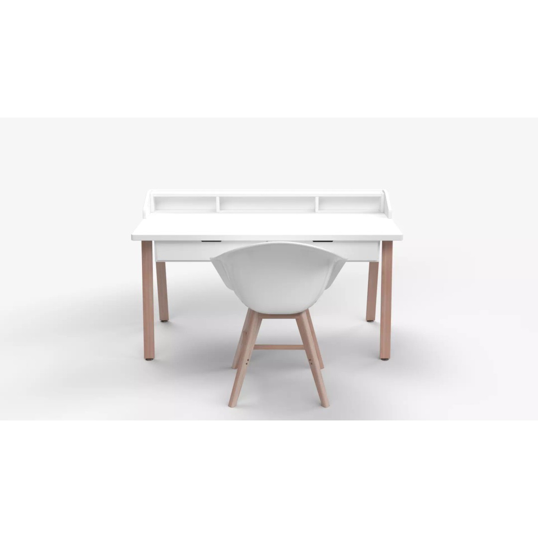 White Writing Desk 3D Model – Elegant Office Setup, FBX & OBJ - View 3