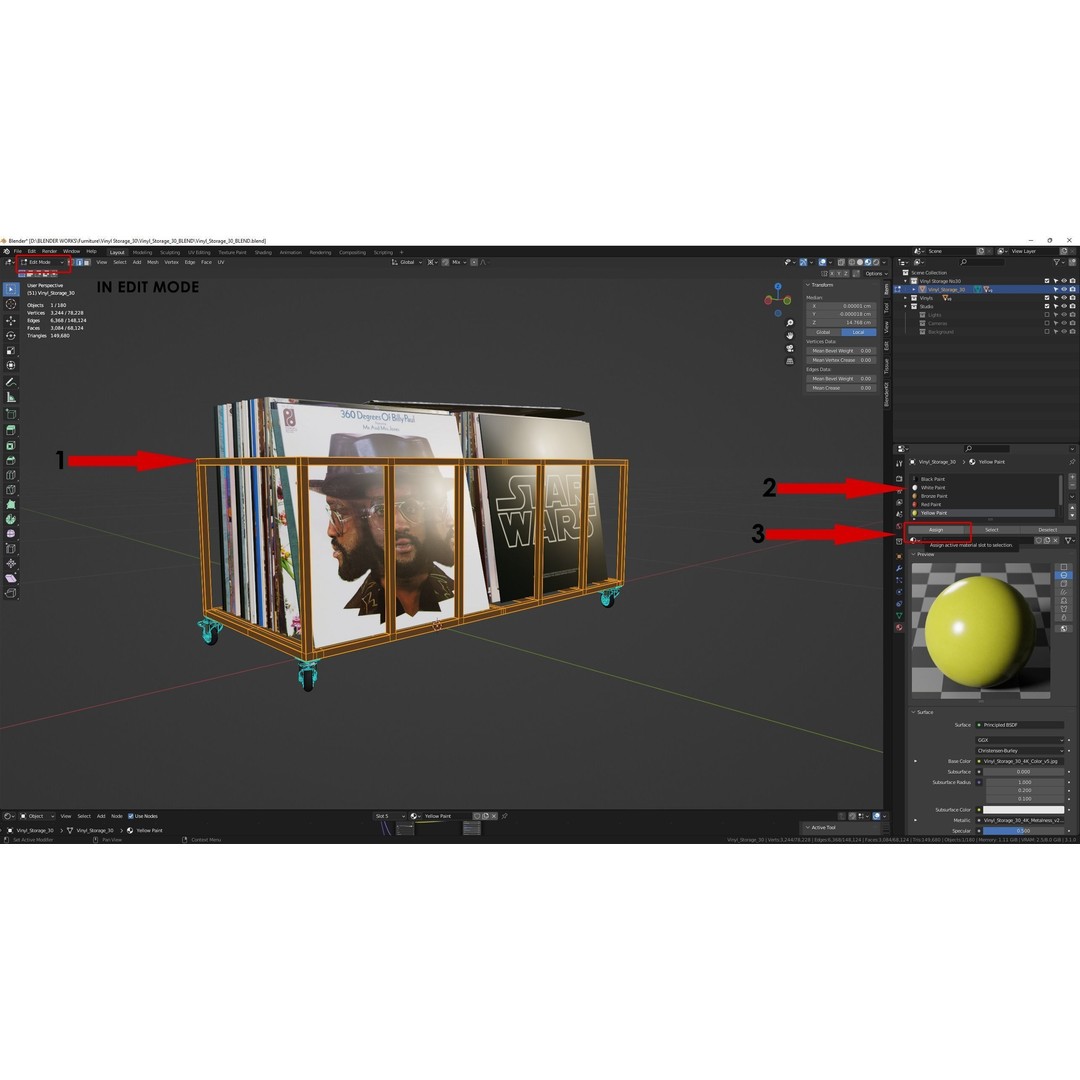 Vinyl Storage 3D Model – Realistic Cabinet with 5 Color Variations, Blender