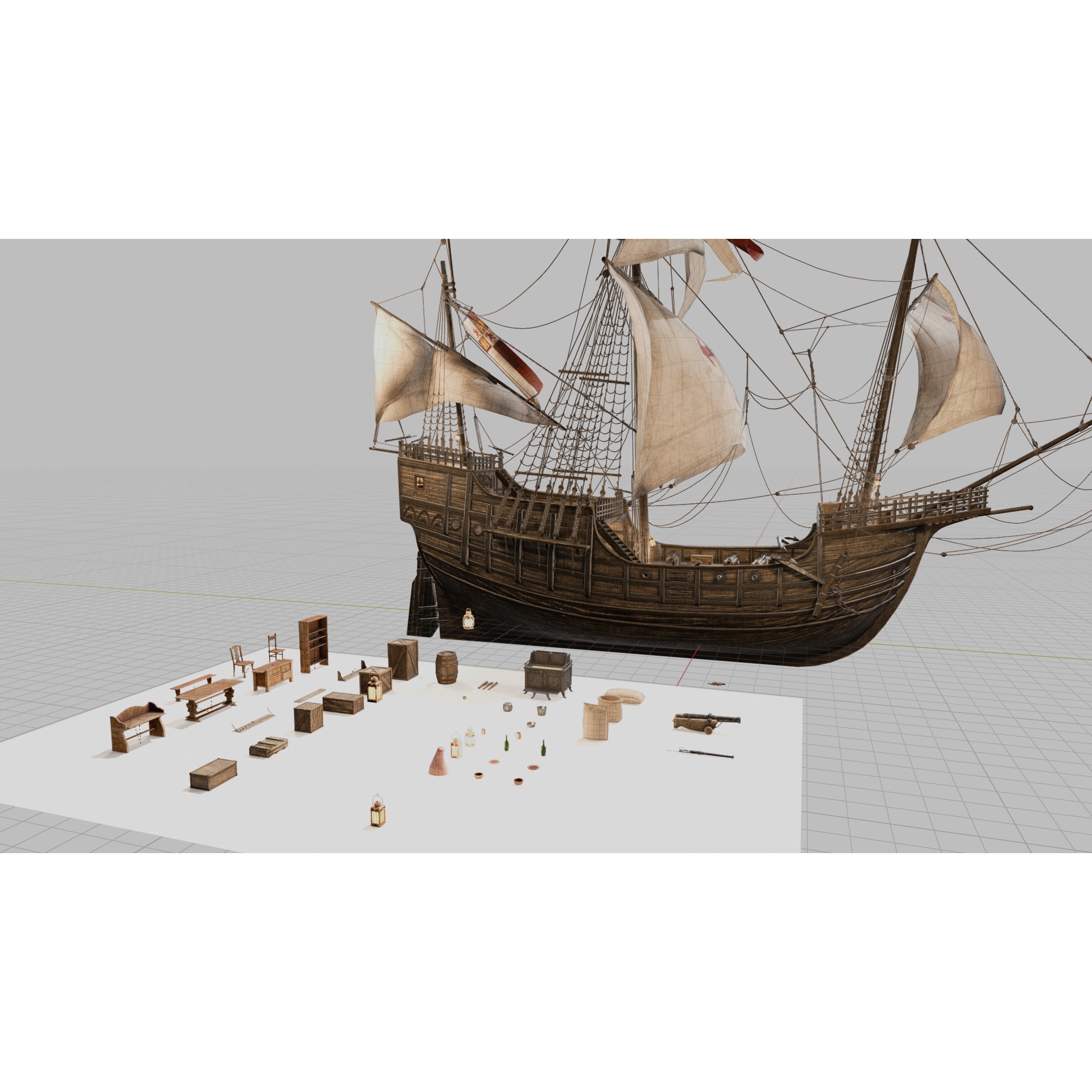 Santa Maria Ship - Game-Ready 3D Model - View 10