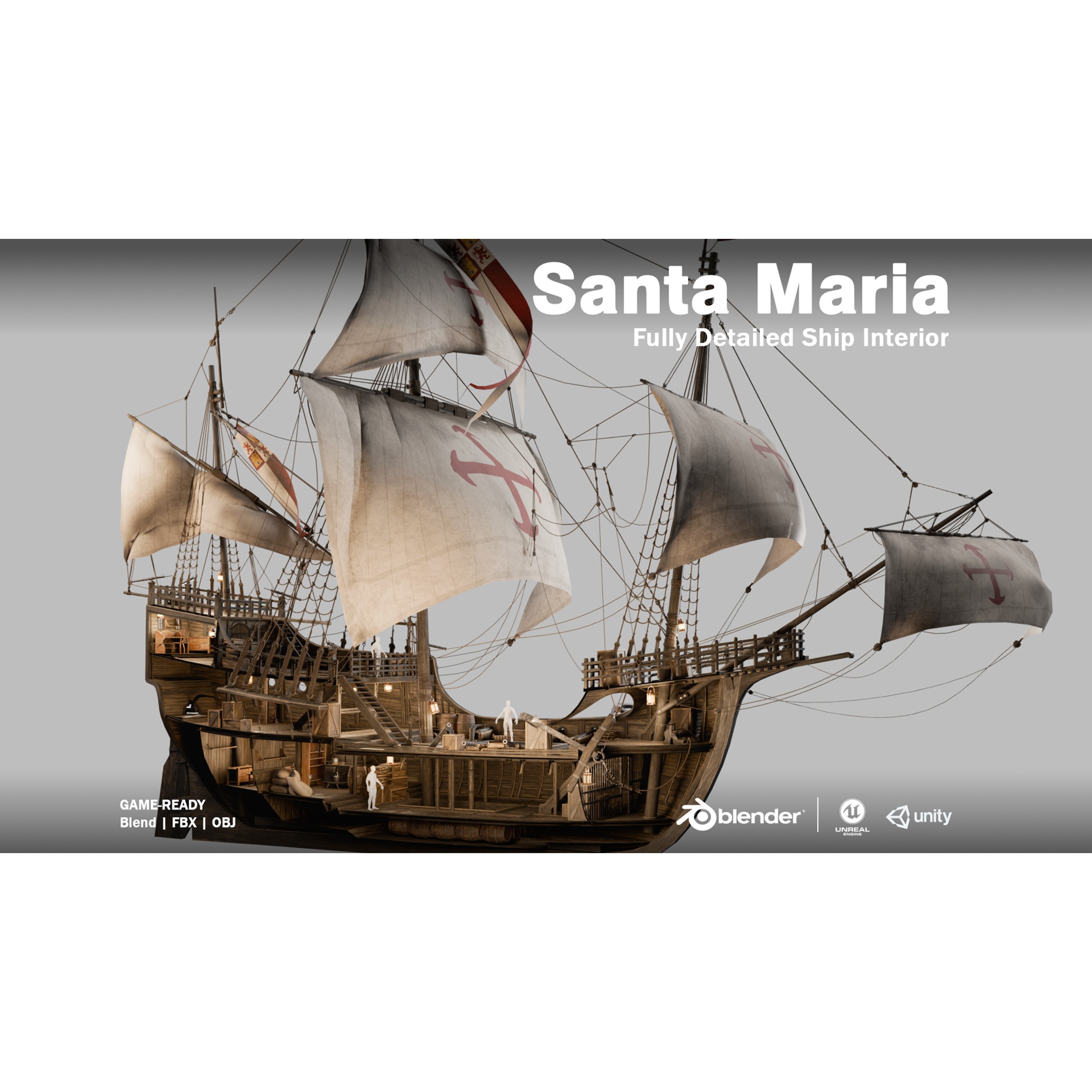 Santa Maria Ship - Game-Ready 3D Model - View 2