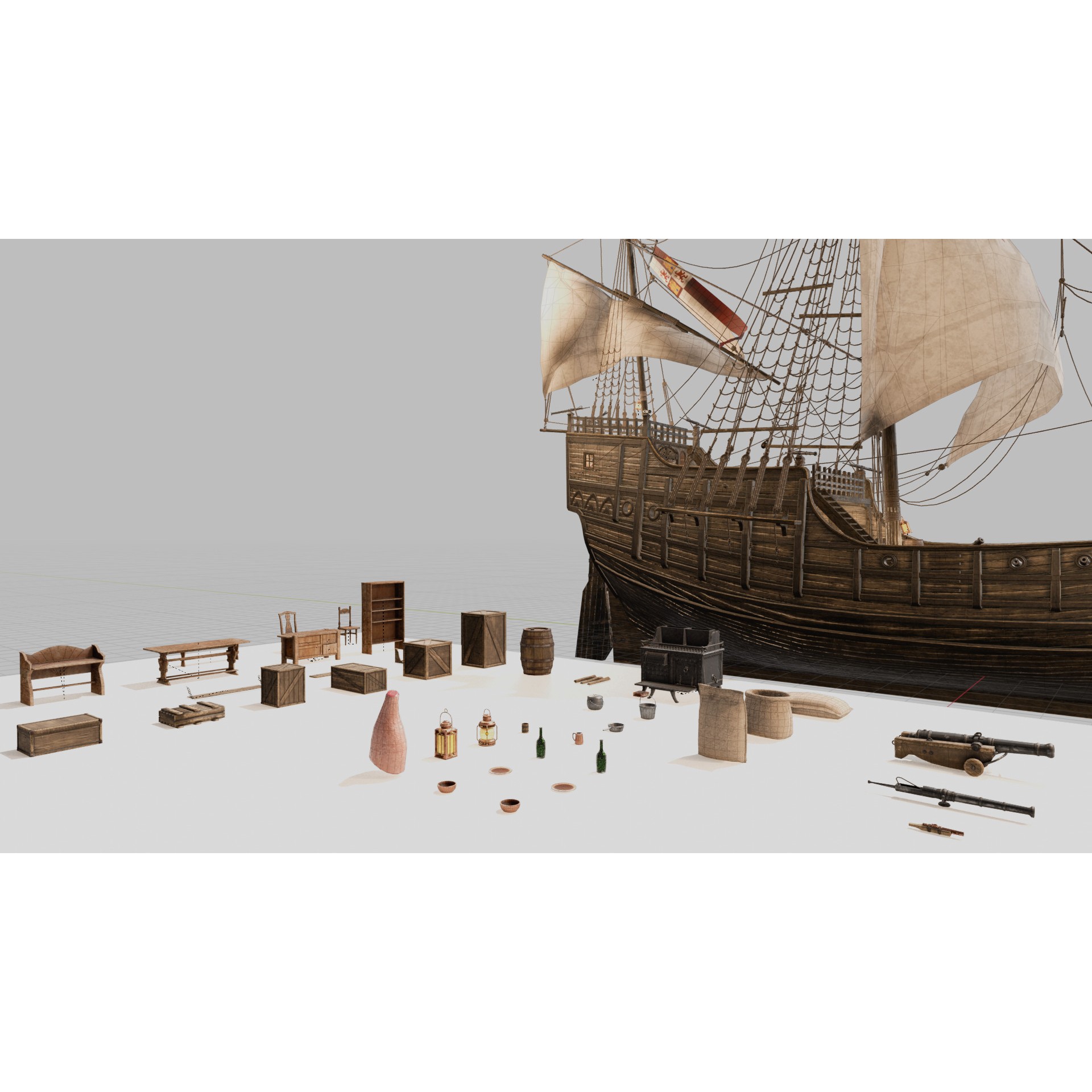 Santa Maria Ship - Game-Ready 3D Model - View 7
