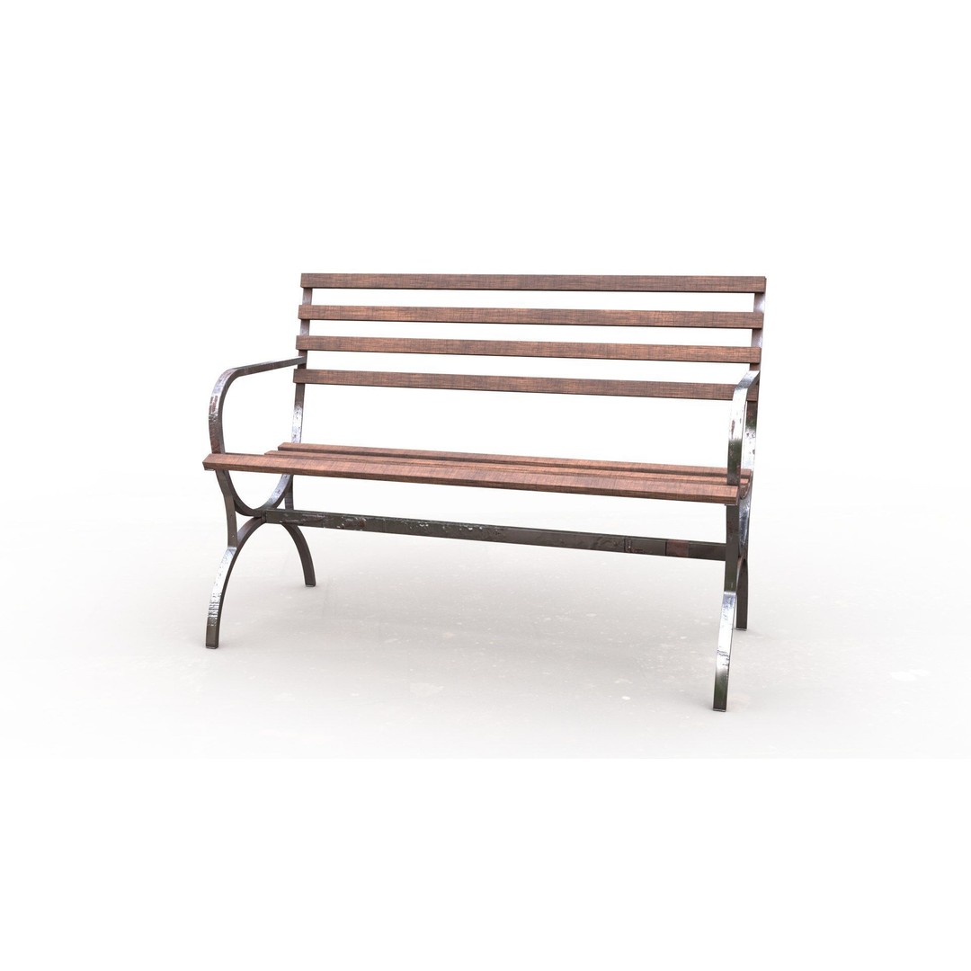 Park Bench 3D Model – Low Poly Outdoor Furniture with PBR Textures - View 10