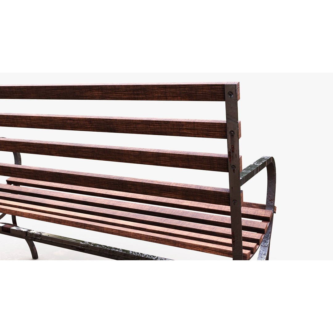 Park Bench 3D Model – Low Poly Outdoor Furniture with PBR Textures - View 11