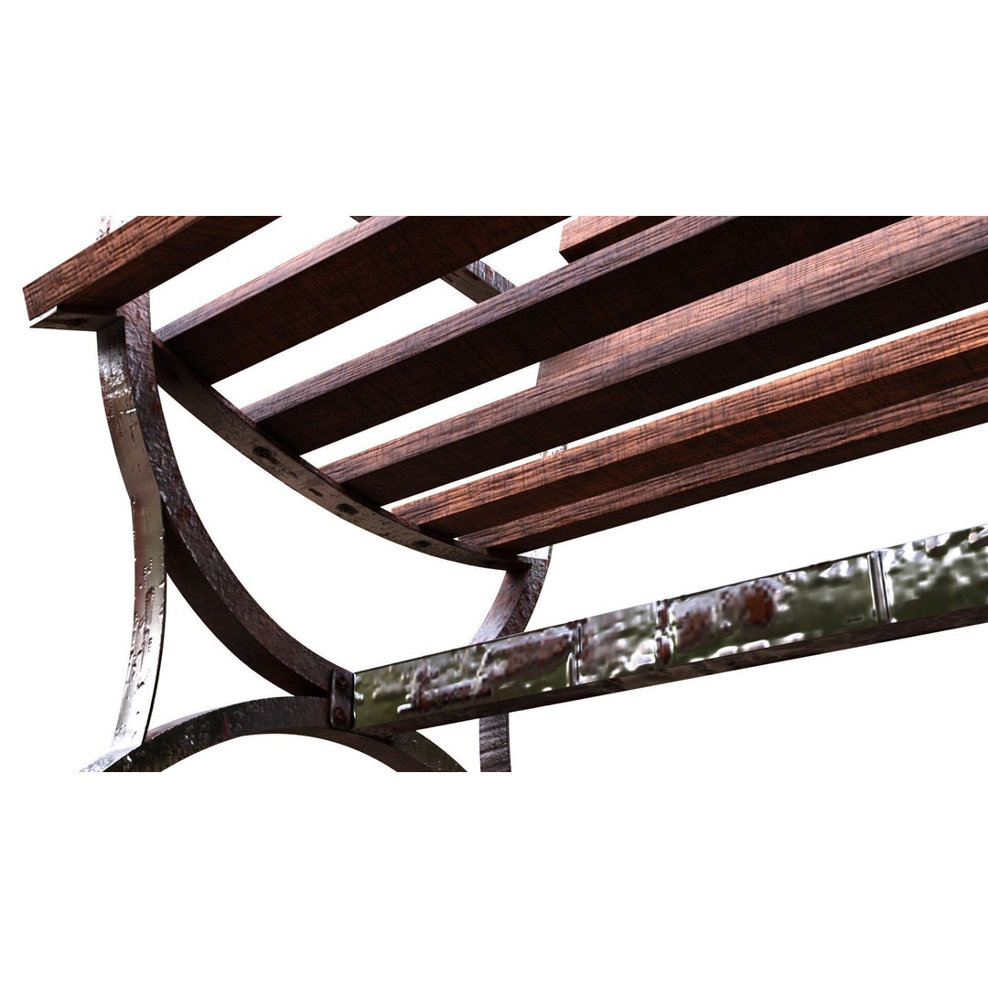 Park Bench 3D Model – Low Poly Outdoor Furniture with PBR Textures - View 12