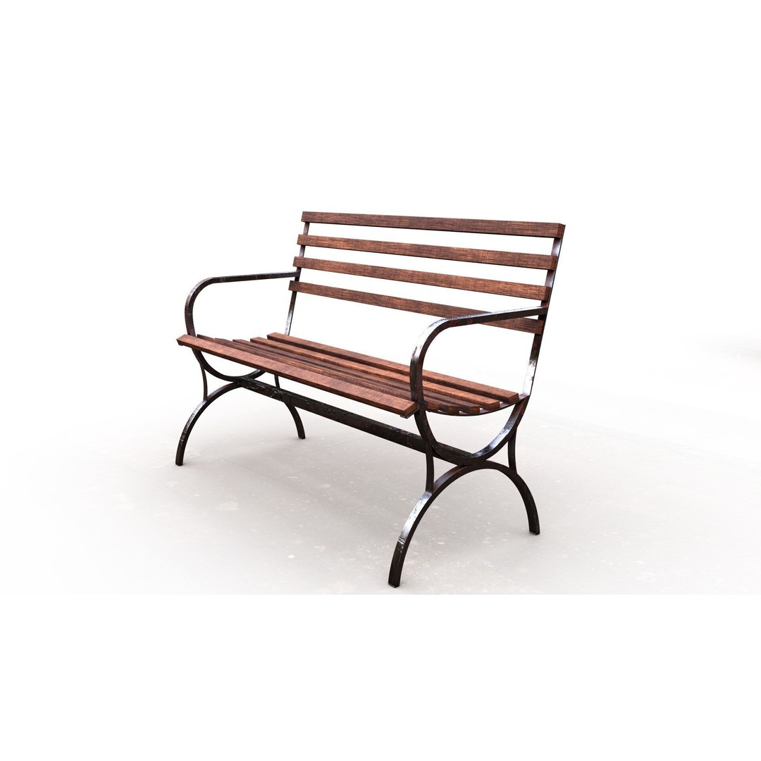 Park Bench 3D Model – Low Poly Outdoor Furniture with PBR Textures - View 13