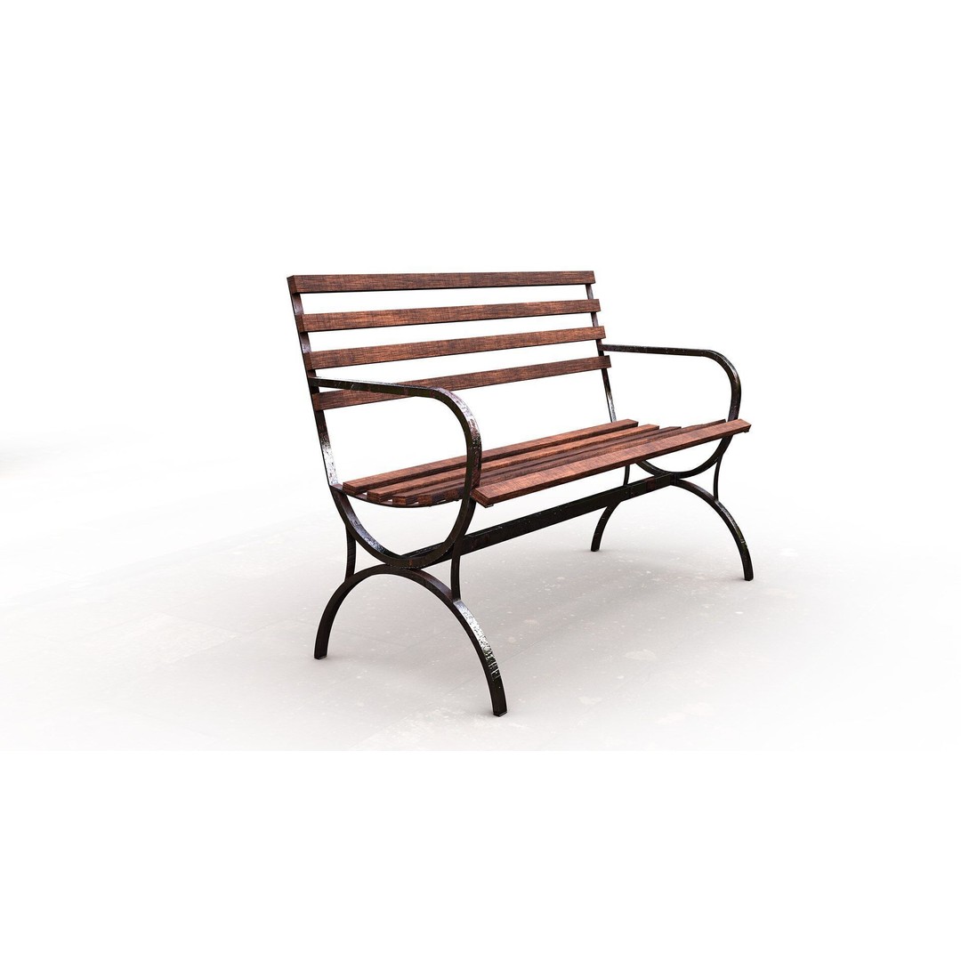 Park Bench 3D Model – Low Poly Outdoor Furniture with PBR Textures - View 14