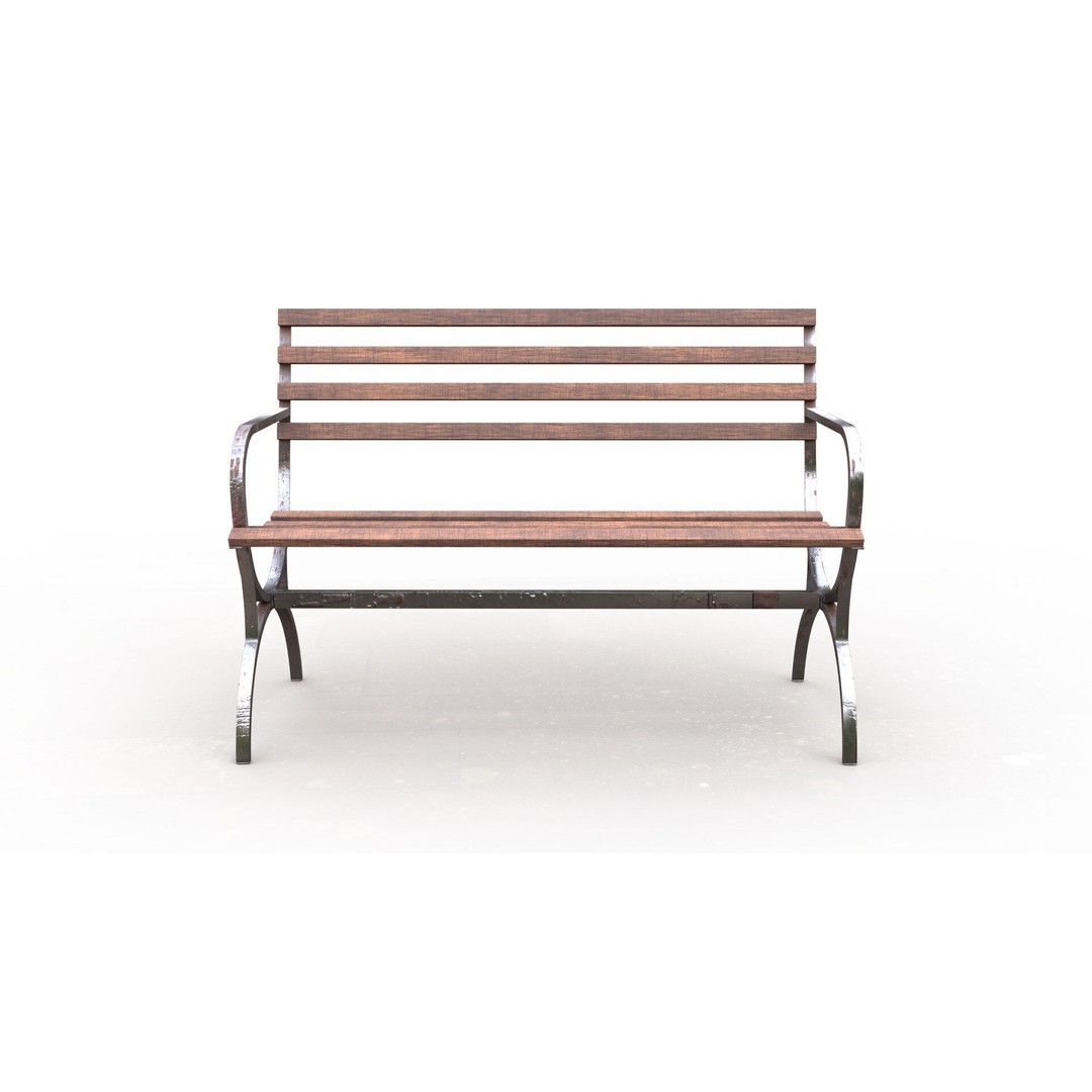 Park Bench 3D Model – Low Poly Outdoor Furniture with PBR Textures - View 15
