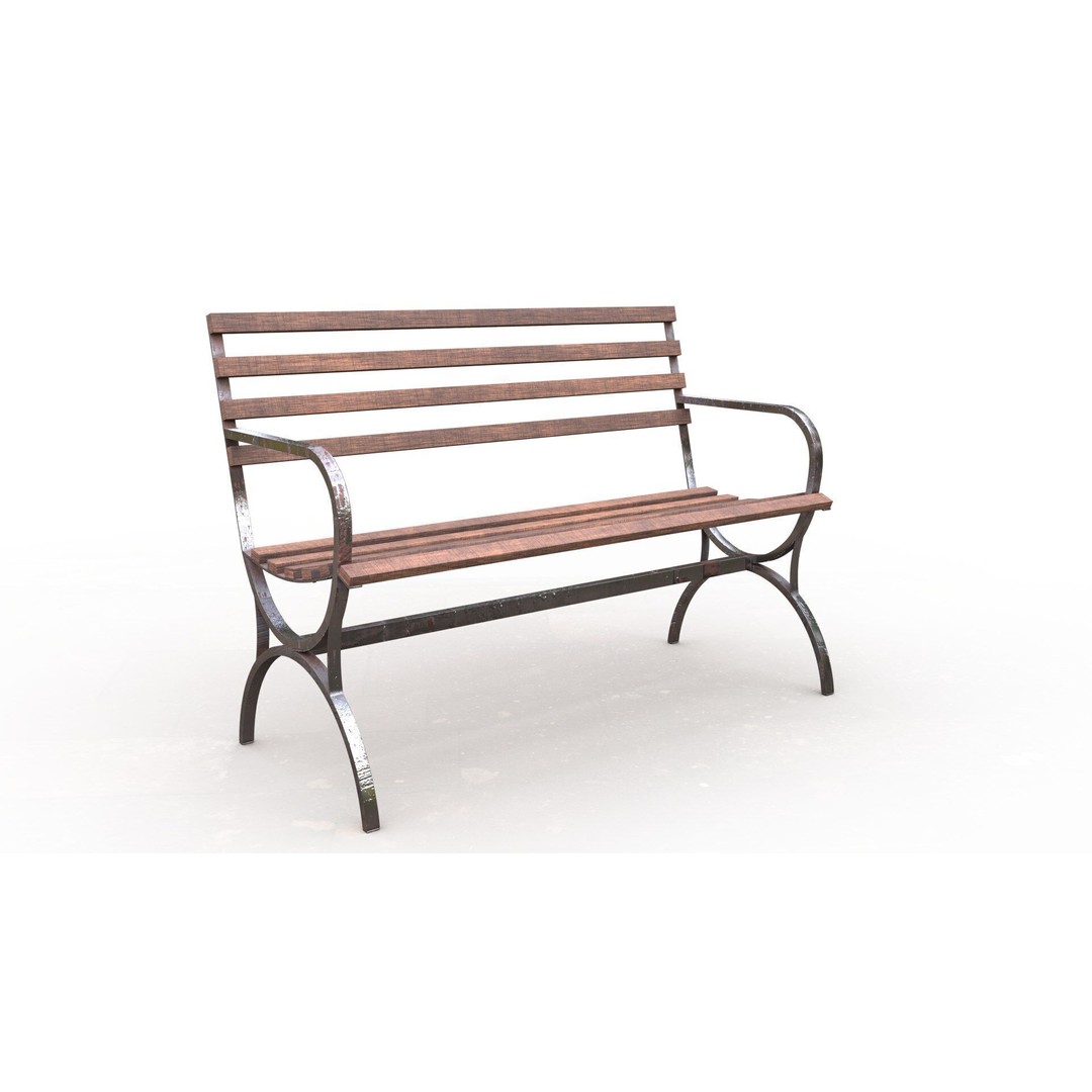 Park Bench 3D Model – Low Poly Outdoor Furniture with PBR Textures - View 16