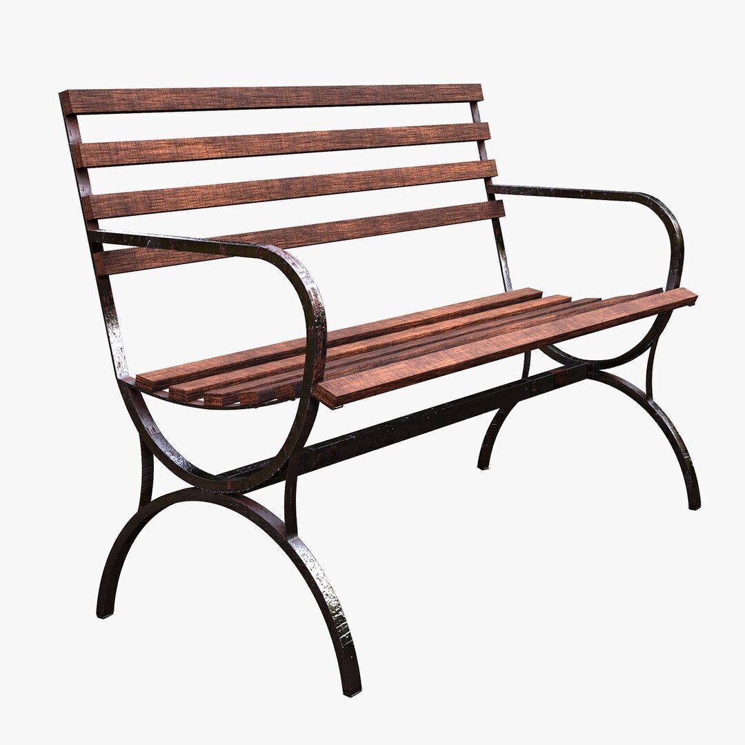 Park Bench 3D Model – Low Poly Outdoor Furniture with PBR Textures - View 17
