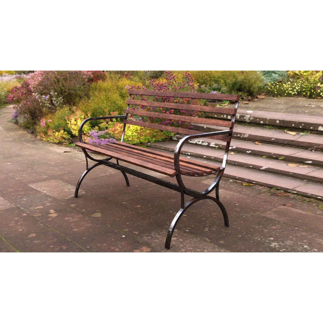 Park Bench 3D Model – Low Poly Outdoor Furniture with PBR Textures - View 2