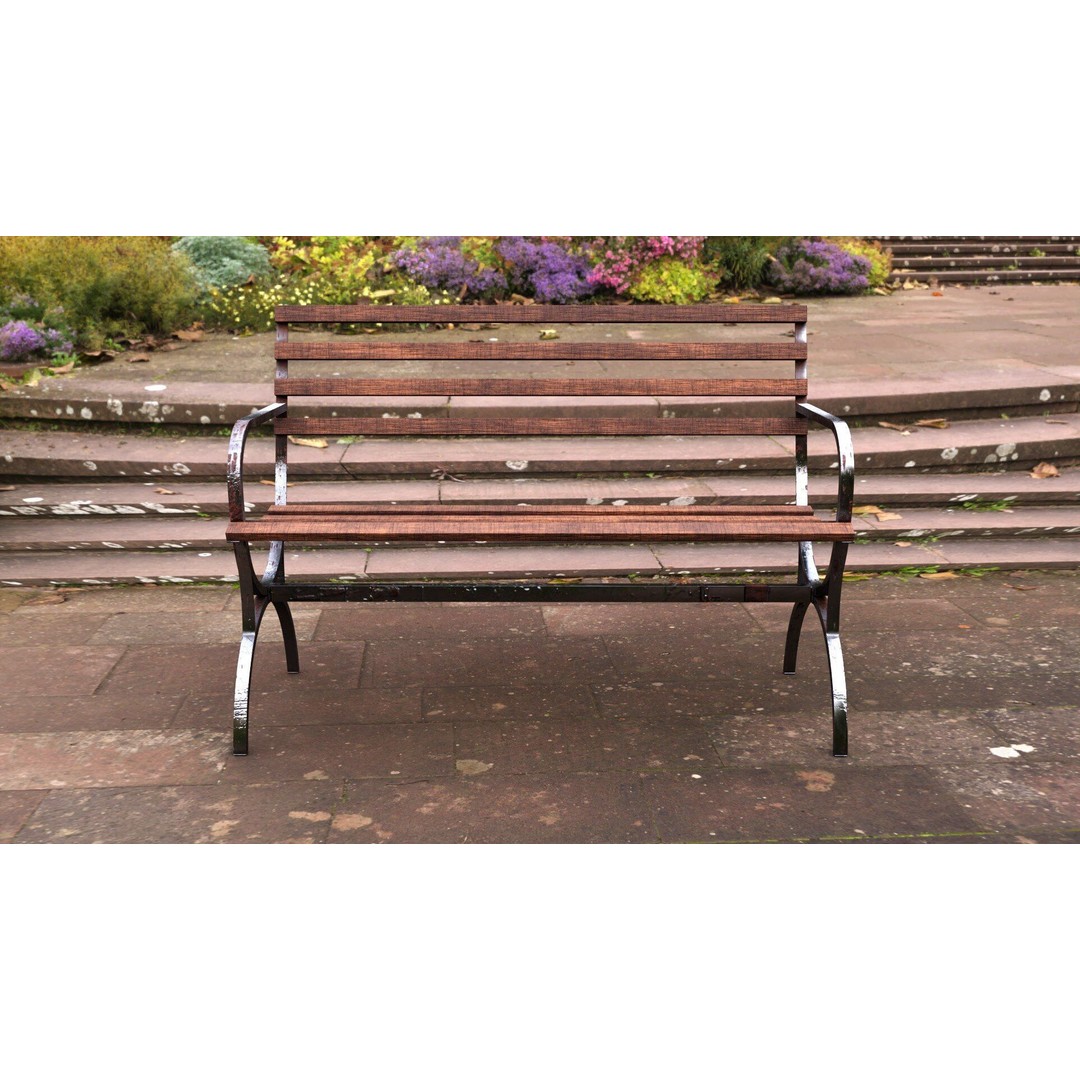 Park Bench 3D Model – Low Poly Outdoor Furniture with PBR Textures - View 4