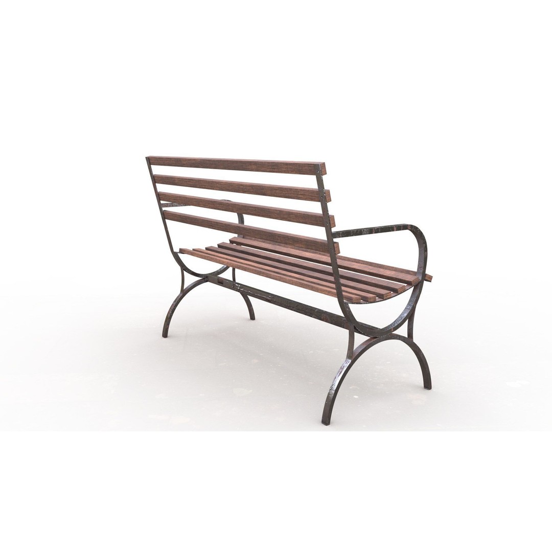 Park Bench 3D Model – Low Poly Outdoor Furniture with PBR Textures - View 6