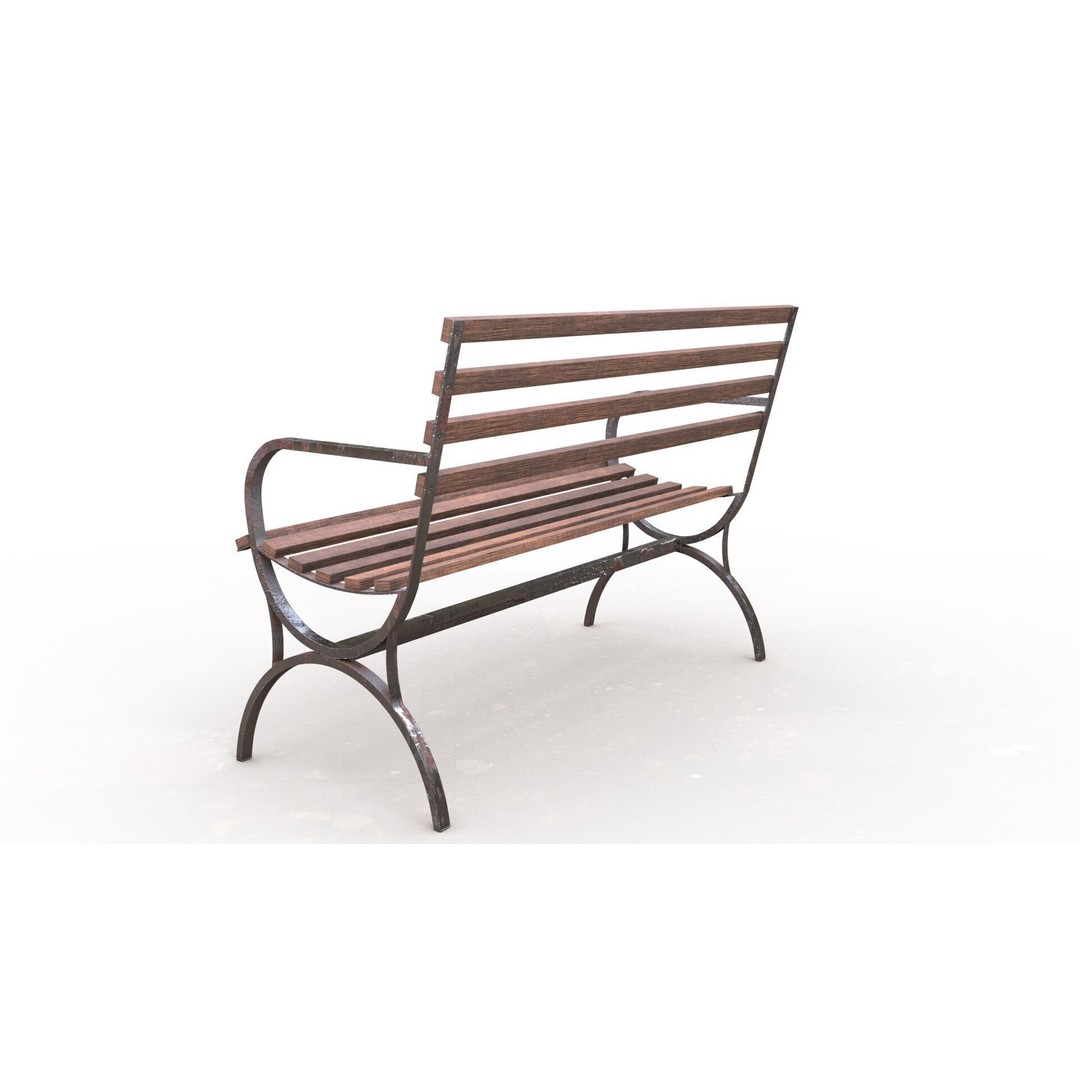 Park Bench 3D Model – Low Poly Outdoor Furniture with PBR Textures - View 7