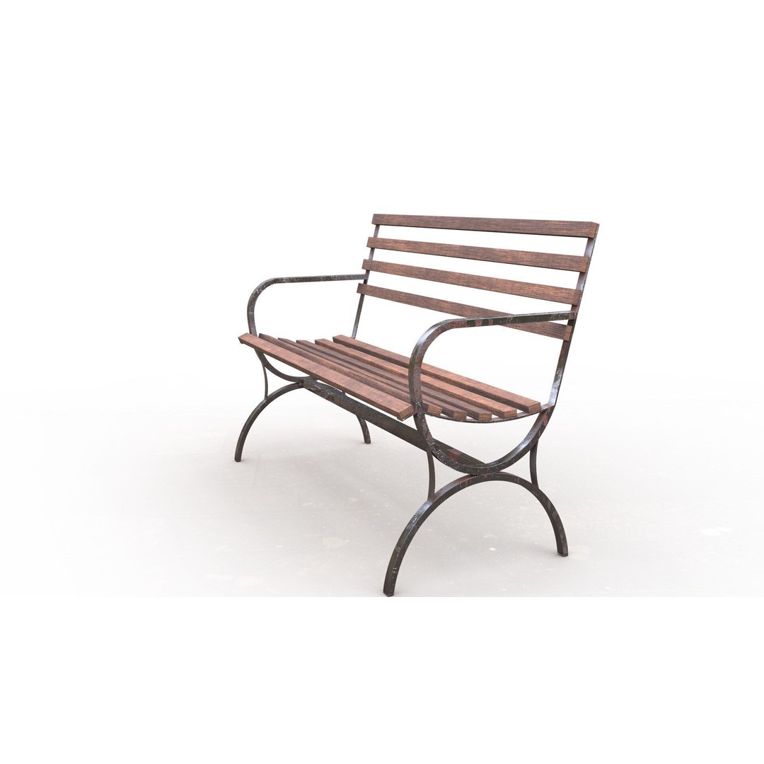 Park Bench 3D Model – Low Poly Outdoor Furniture with PBR Textures - View 9