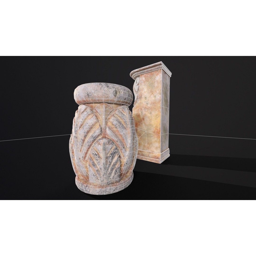 Marble Floral Garden Decoration 3D Model – Low Poly PBR Asset, FBX, OBJ - View 12
