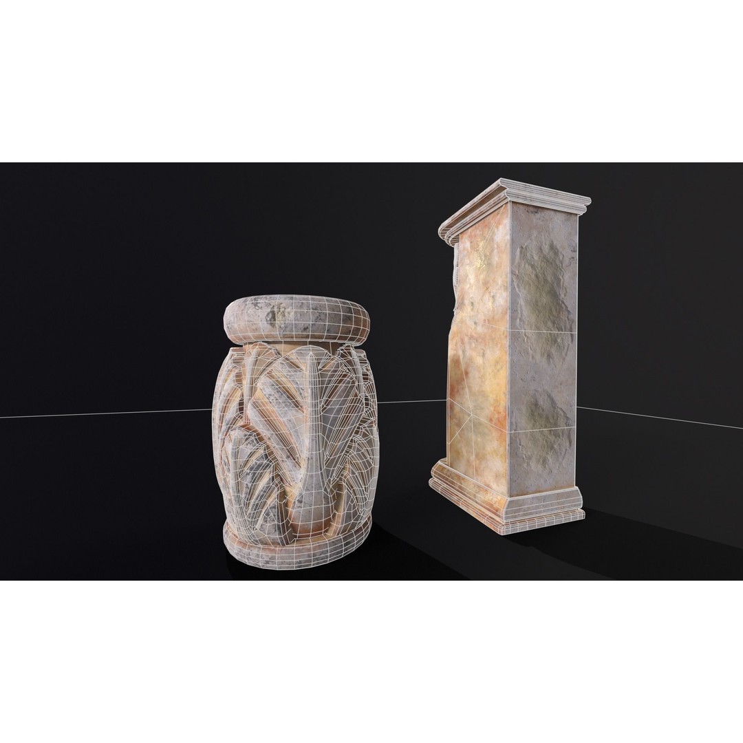 Marble Floral Garden Decoration 3D Model – Low Poly PBR Asset, FBX, OBJ - View 14