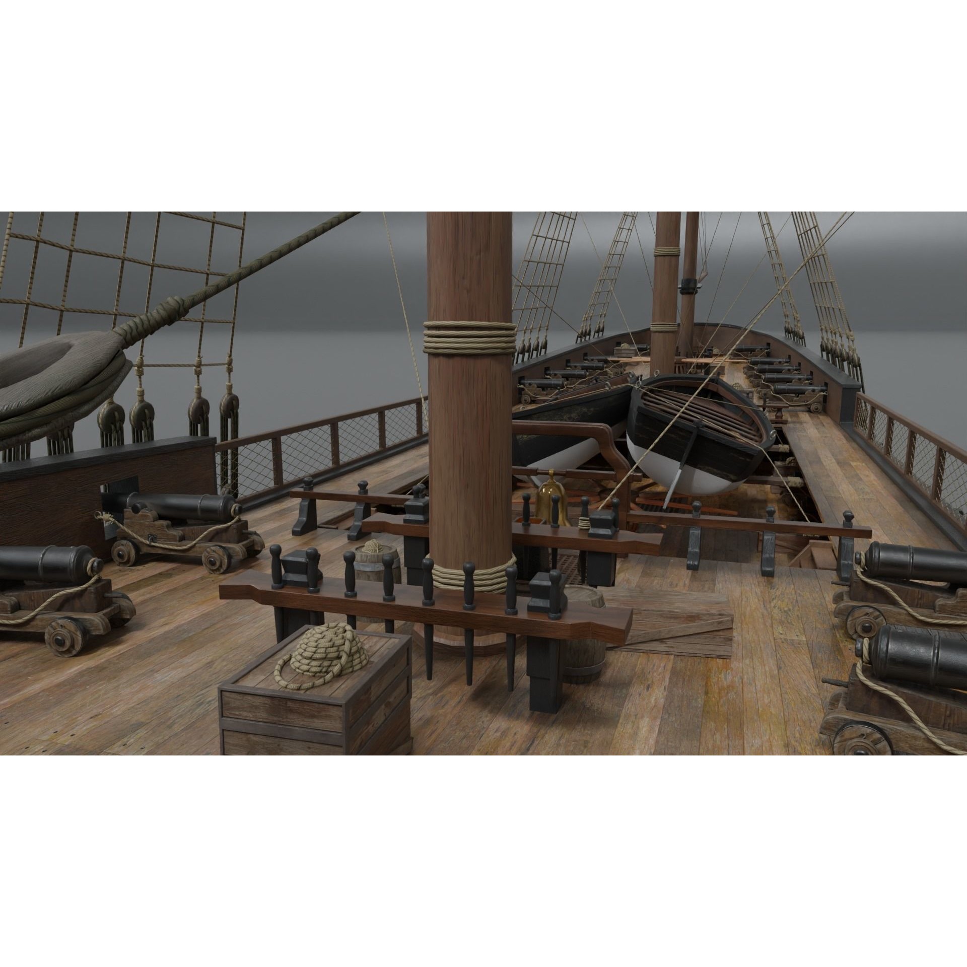 Endeavour Sailing Frigate - PBR Game-Ready 3D Model - View 10
