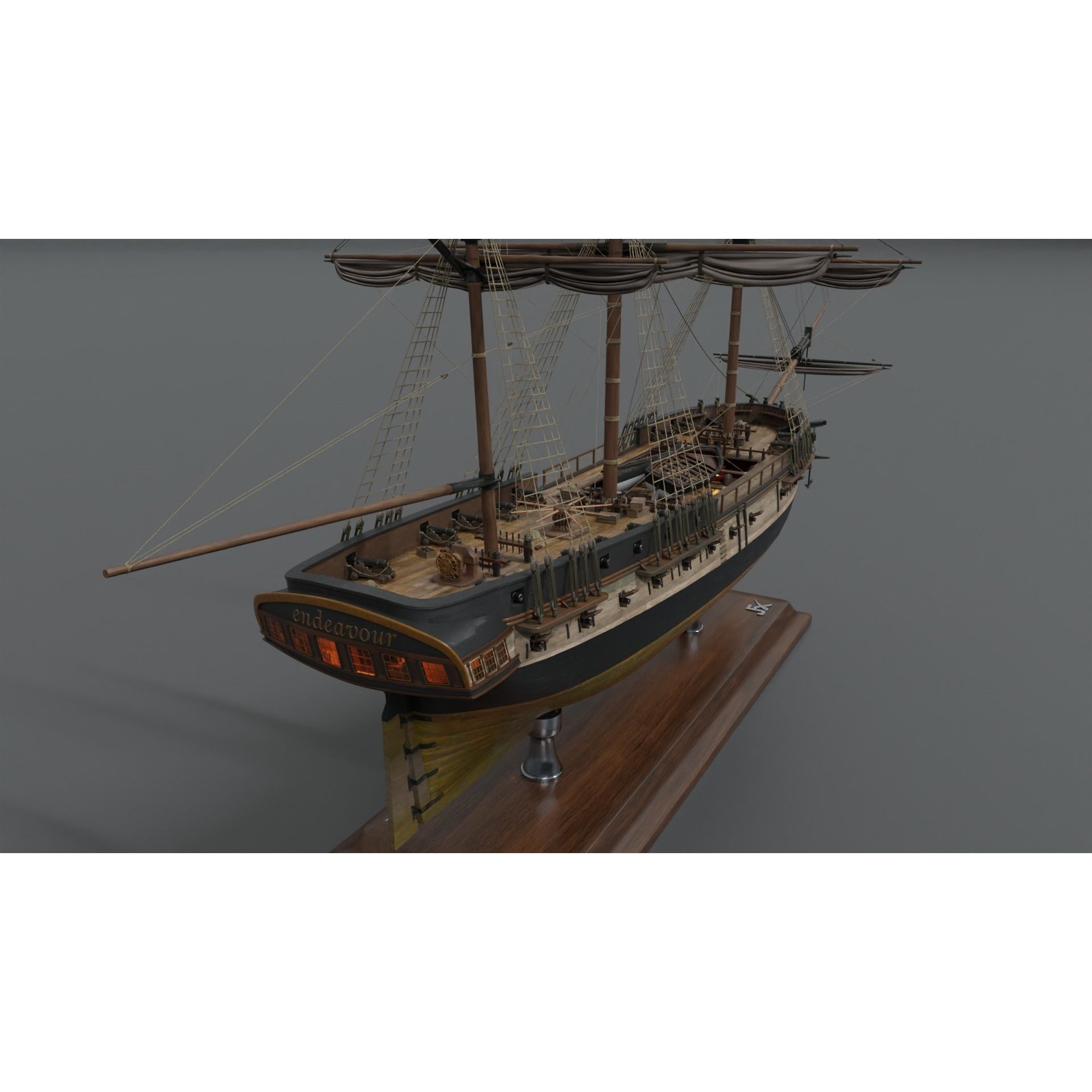 Endeavour Sailing Frigate - PBR Game-Ready 3D Model - View 11