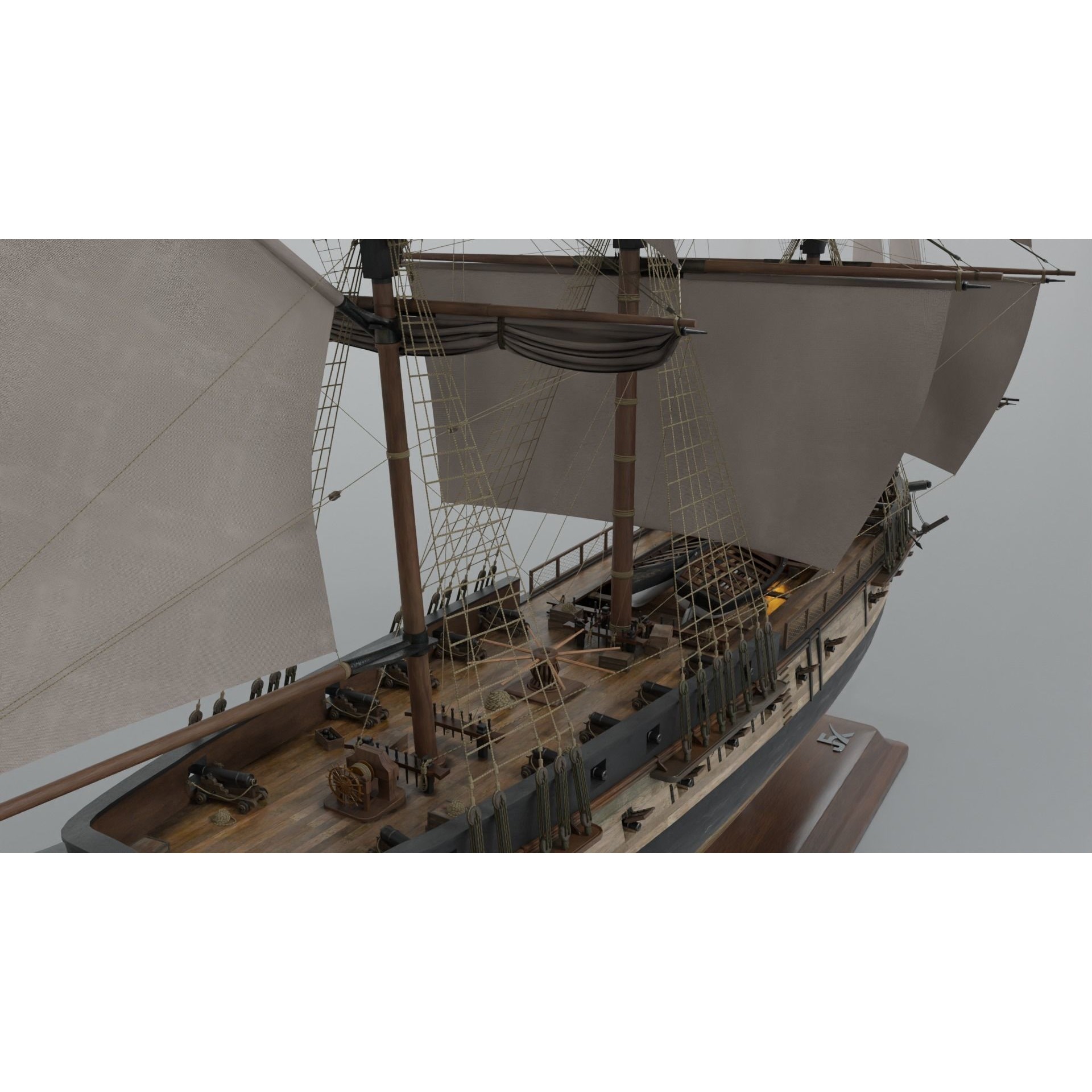 Endeavour Sailing Frigate - PBR Game-Ready 3D Model - View 12