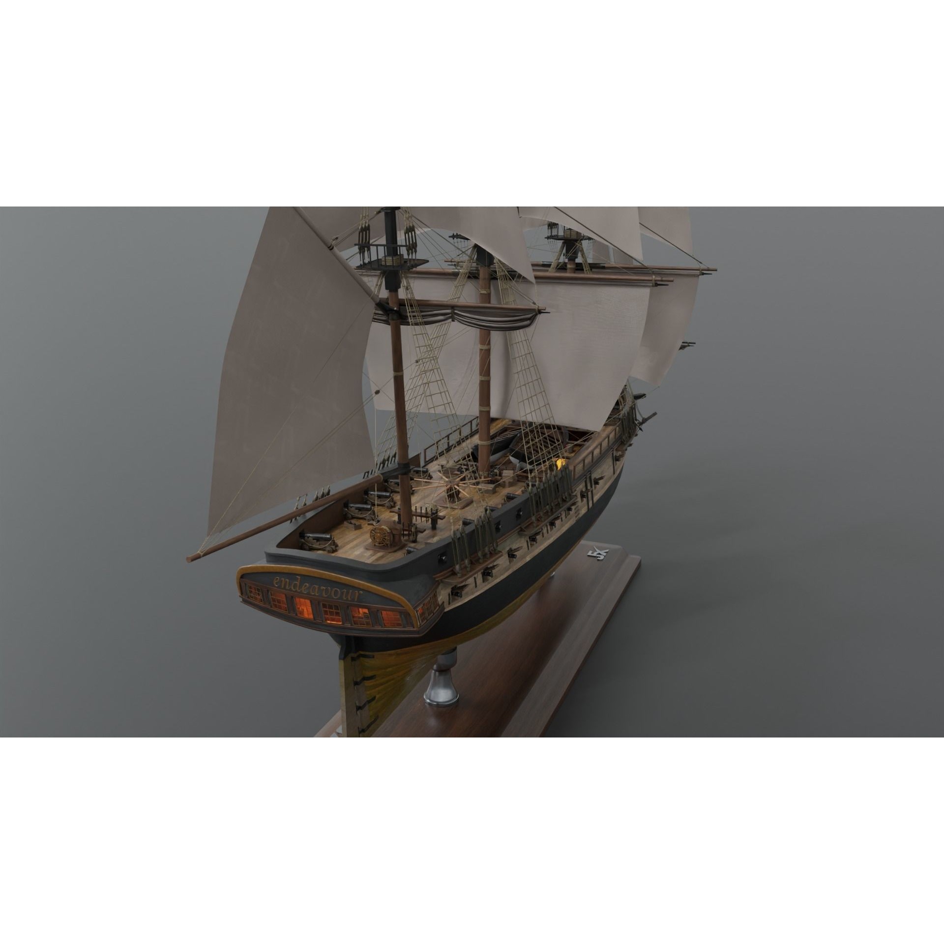 Endeavour Sailing Frigate - PBR Game-Ready 3D Model - View 13
