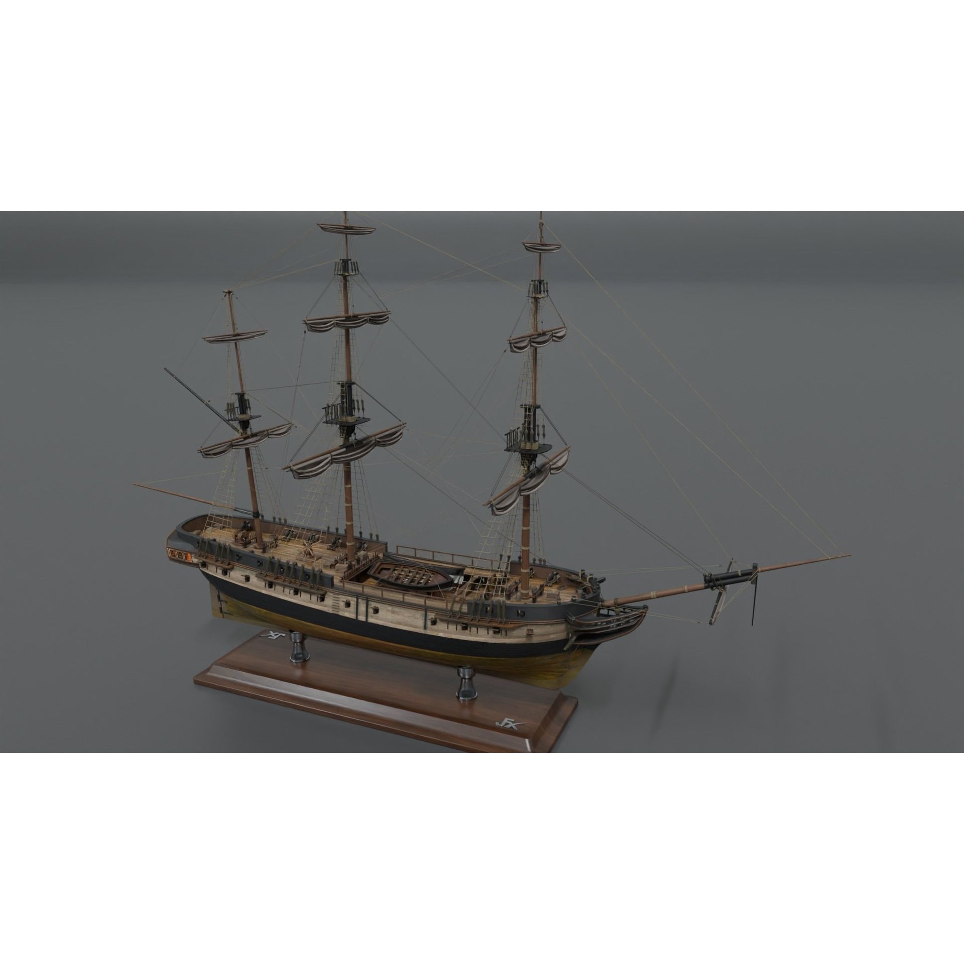Endeavour Sailing Frigate - PBR Game-Ready 3D Model - View 14