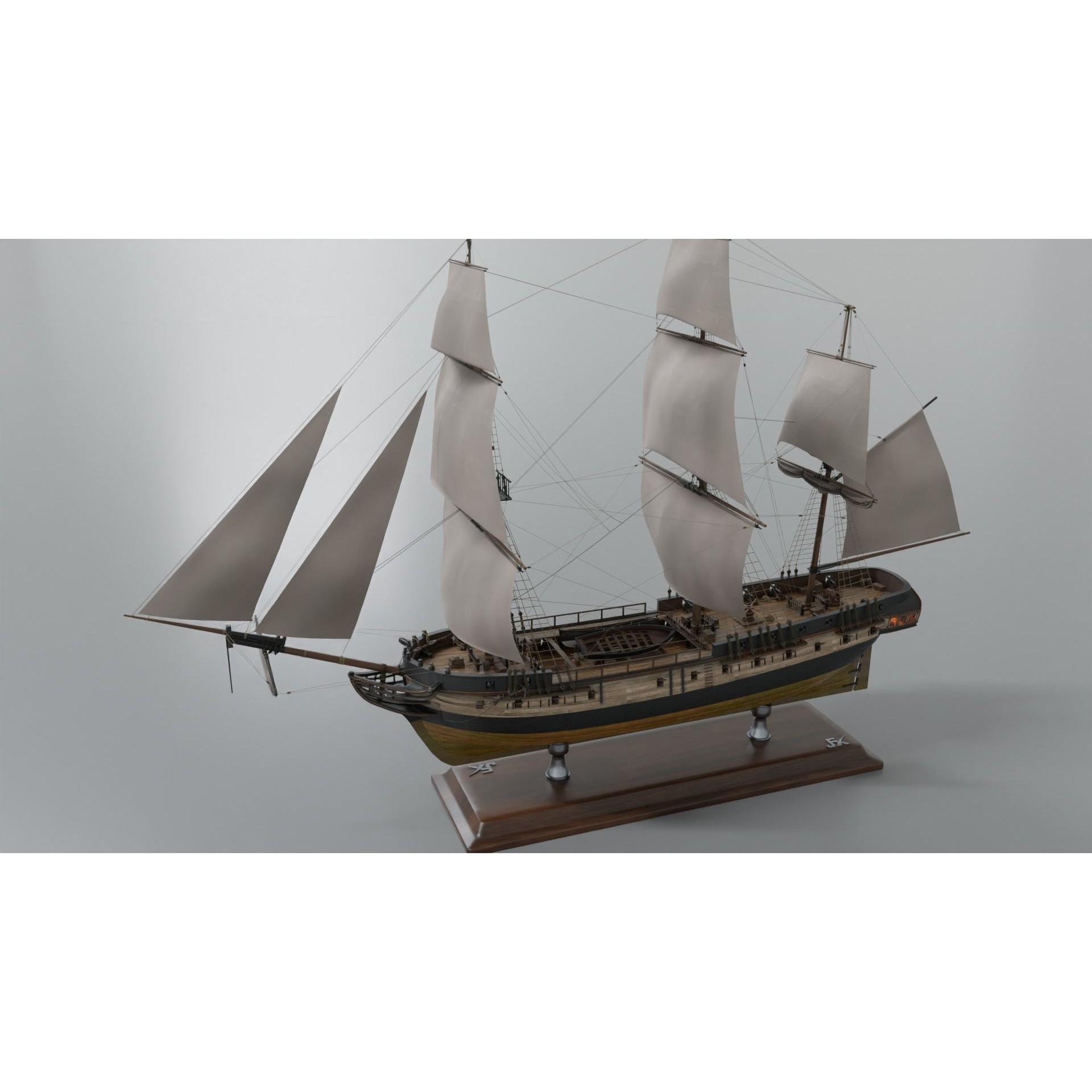 Endeavour Sailing Frigate - PBR Game-Ready 3D Model - View 18