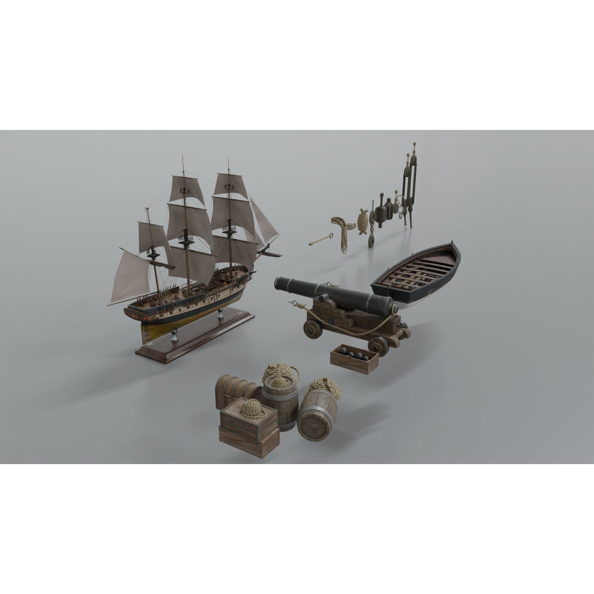Endeavour Sailing Frigate - PBR Game-Ready 3D Model - View 21