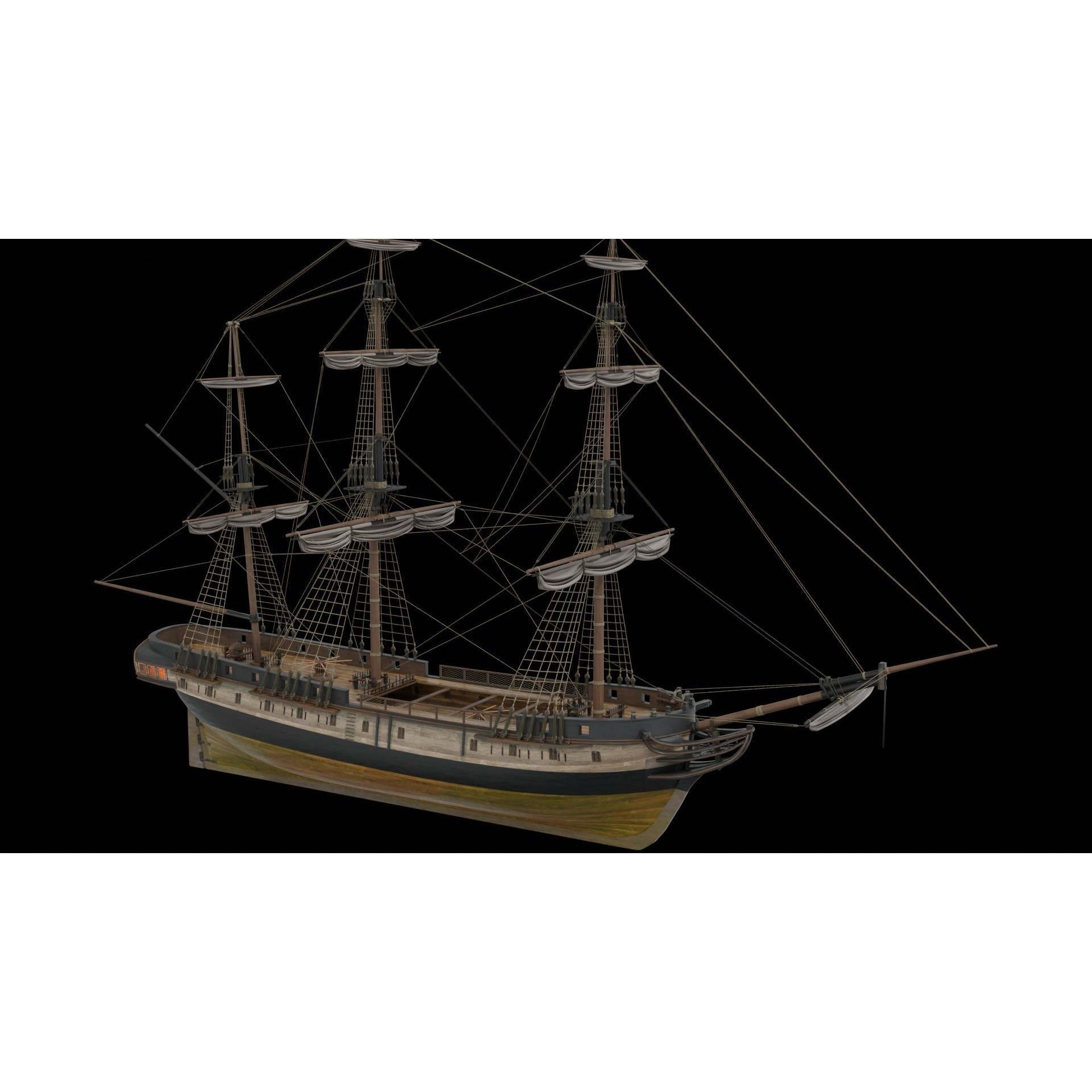 Endeavour Sailing Frigate - PBR Game-Ready 3D Model - View 24