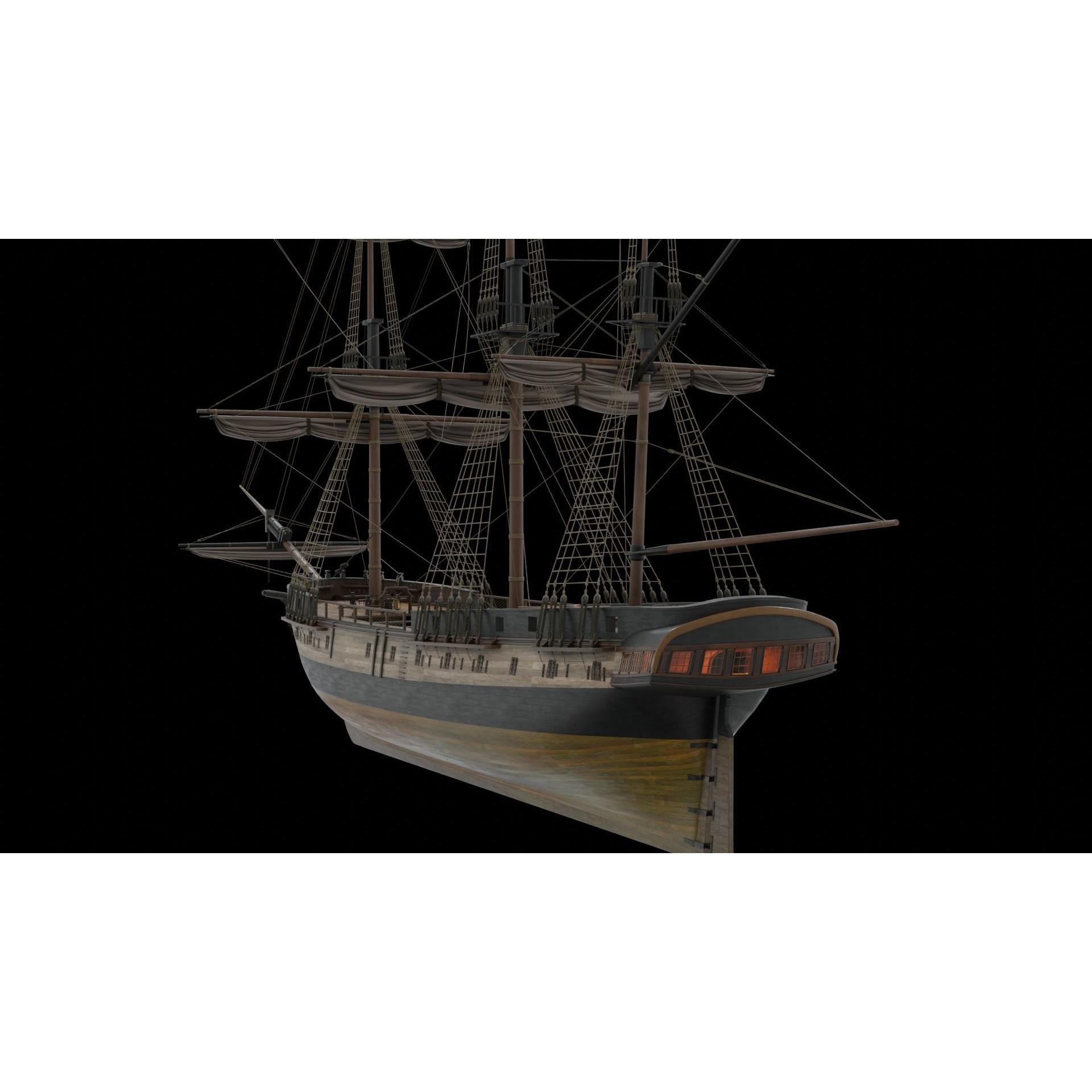 Endeavour Sailing Frigate - PBR Game-Ready 3D Model - View 25