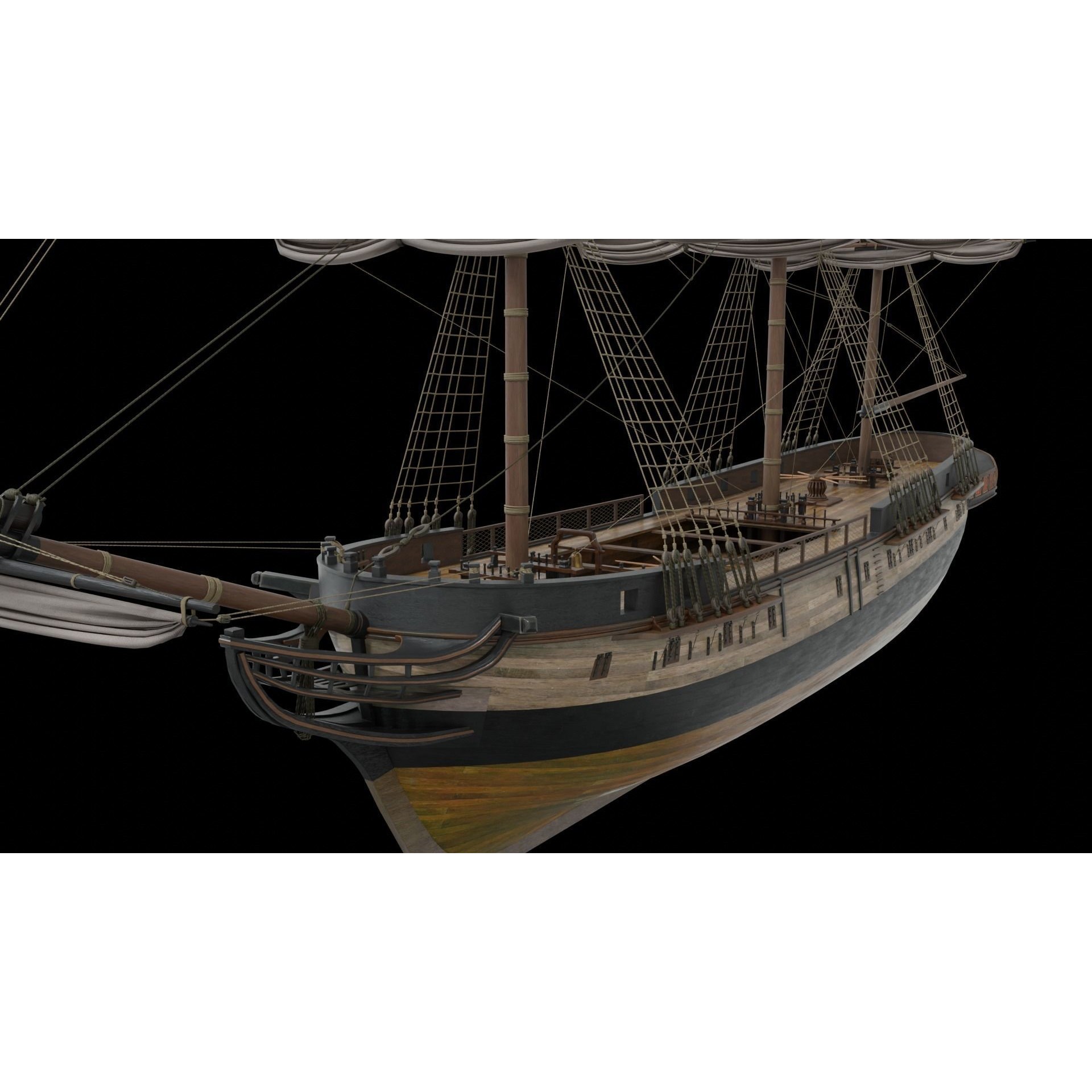 Endeavour Sailing Frigate - PBR Game-Ready 3D Model - View 26
