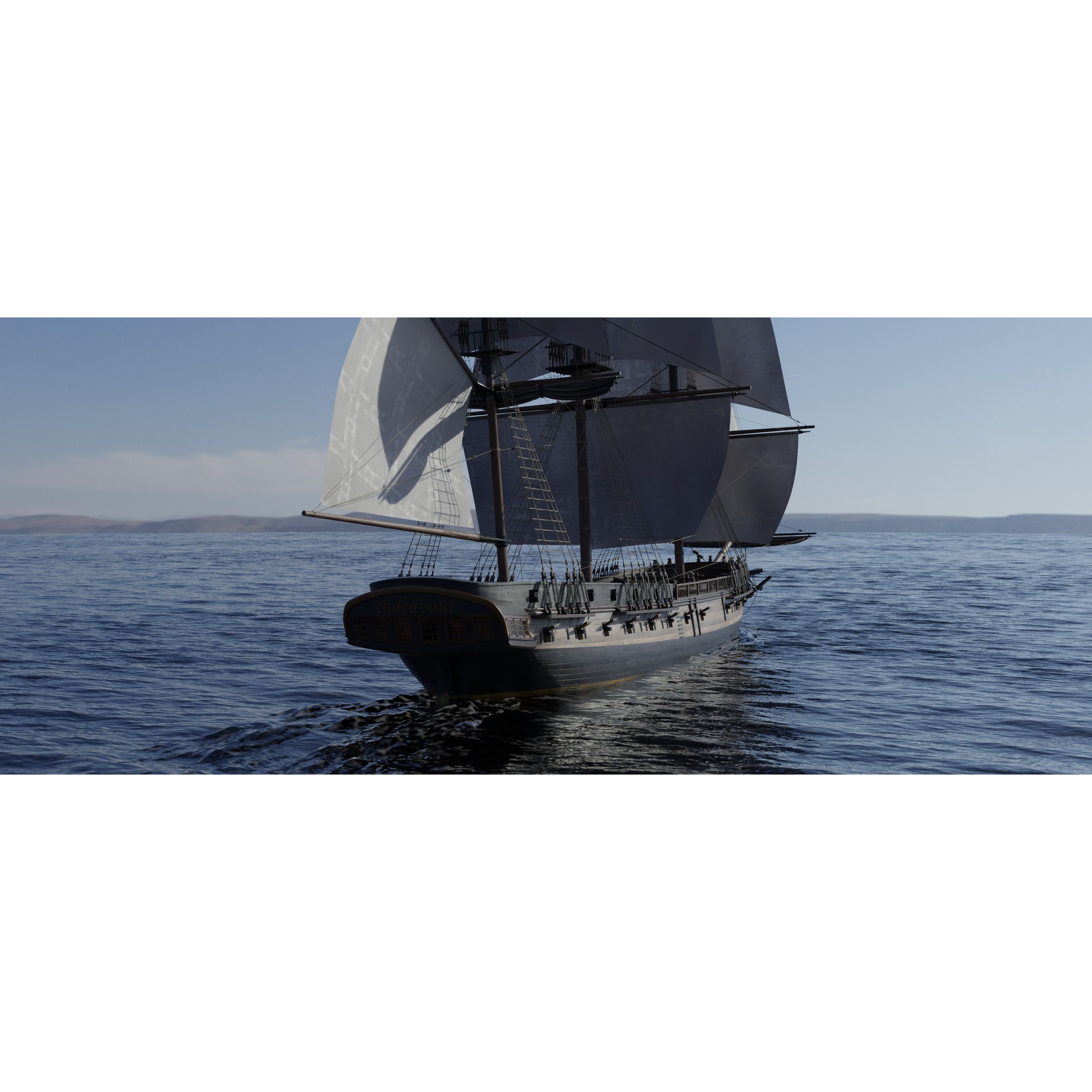 Endeavour Sailing Frigate - PBR Game-Ready 3D Model - View 3