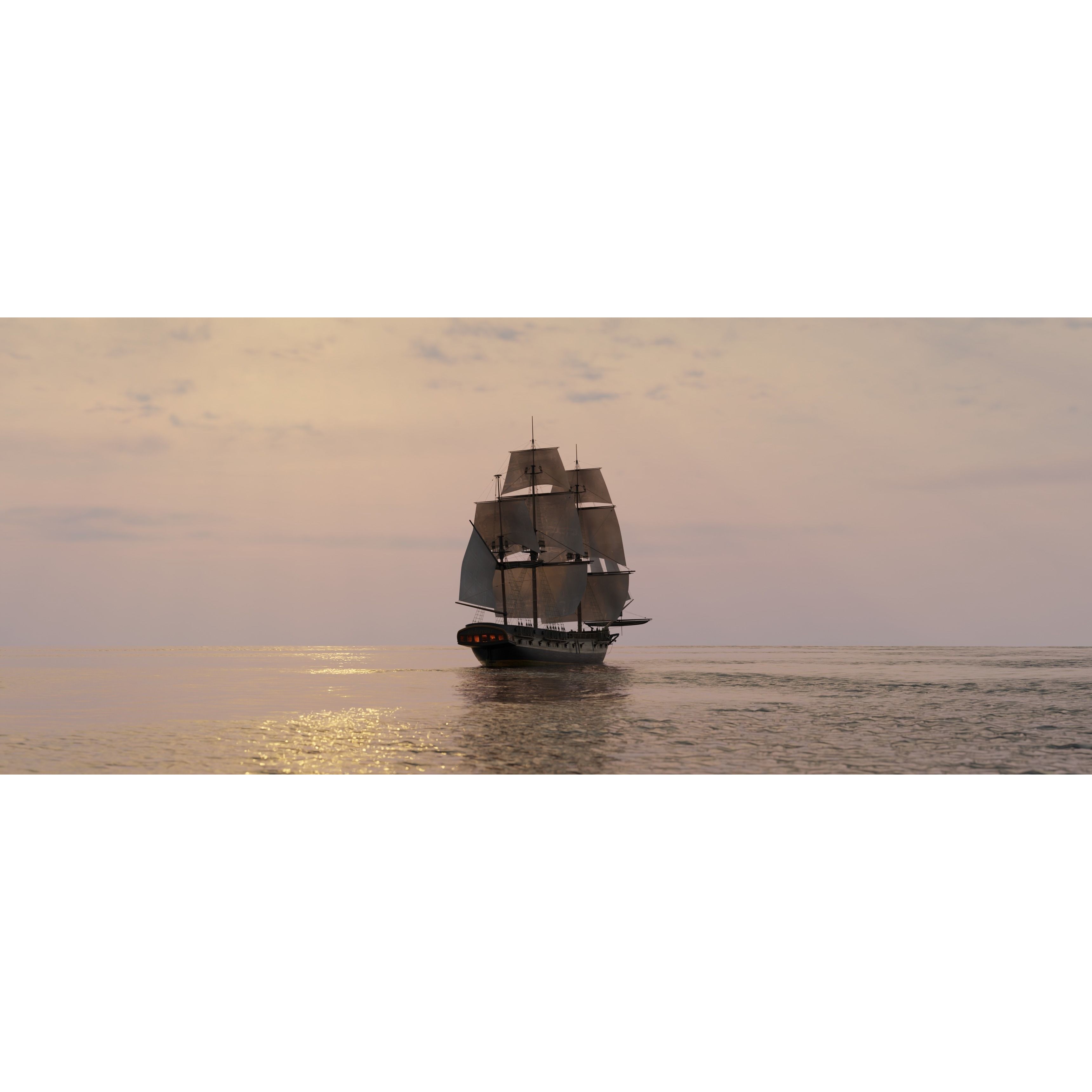 Endeavour Sailing Frigate - PBR Game-Ready 3D Model - View 5