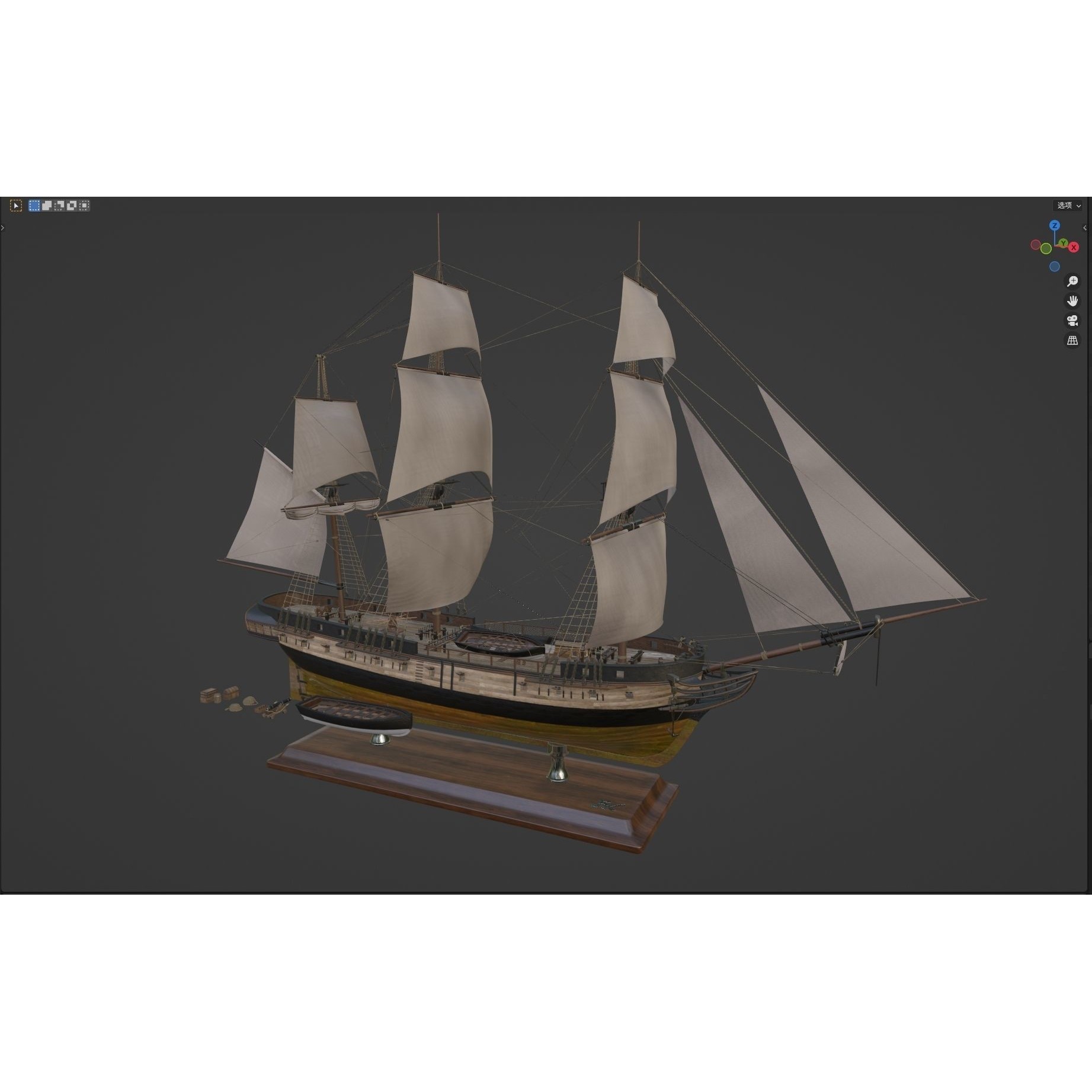 Endeavour Sailing Frigate - PBR Game-Ready 3D Model - View 57
