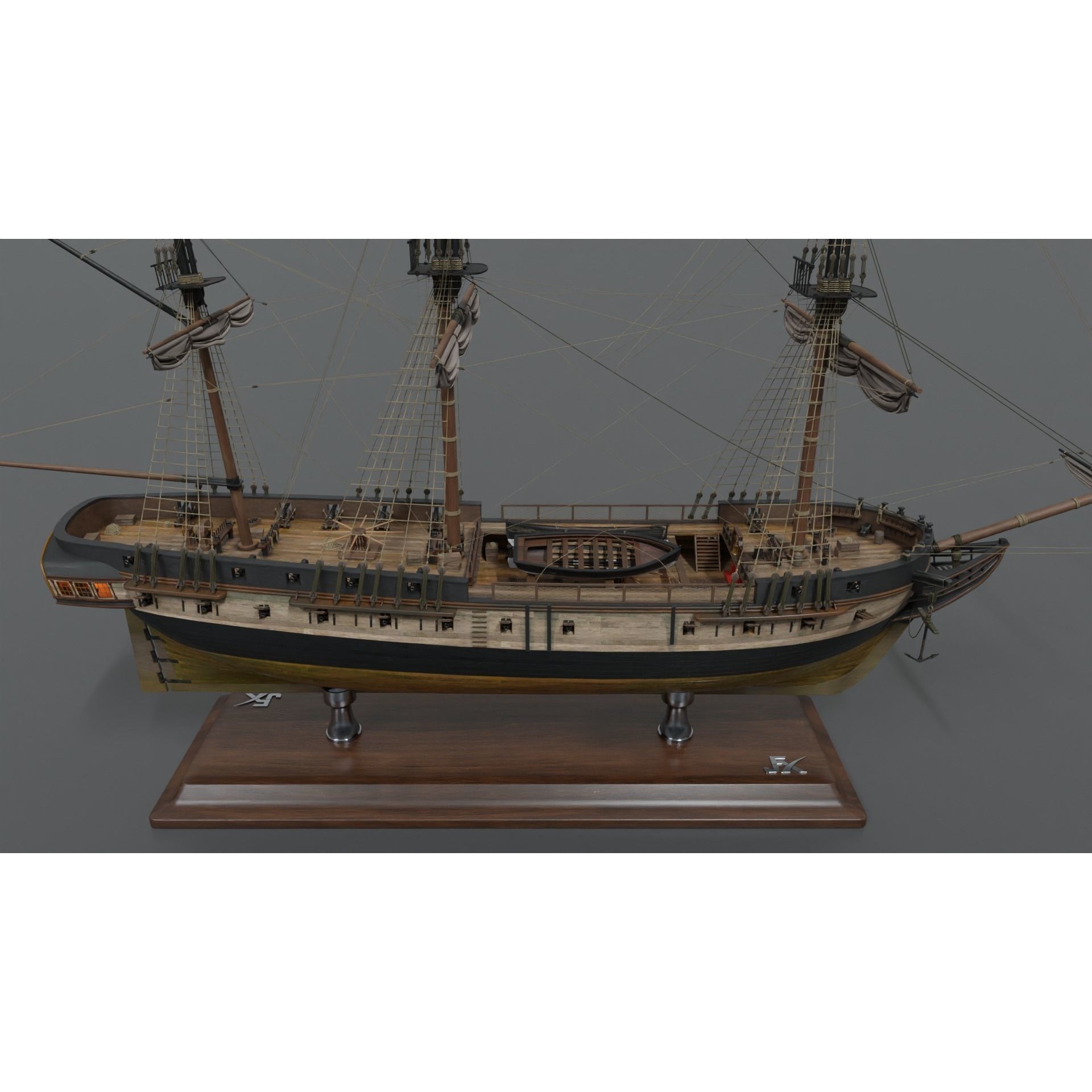 Endeavour Sailing Frigate - PBR Game-Ready 3D Model - View 6